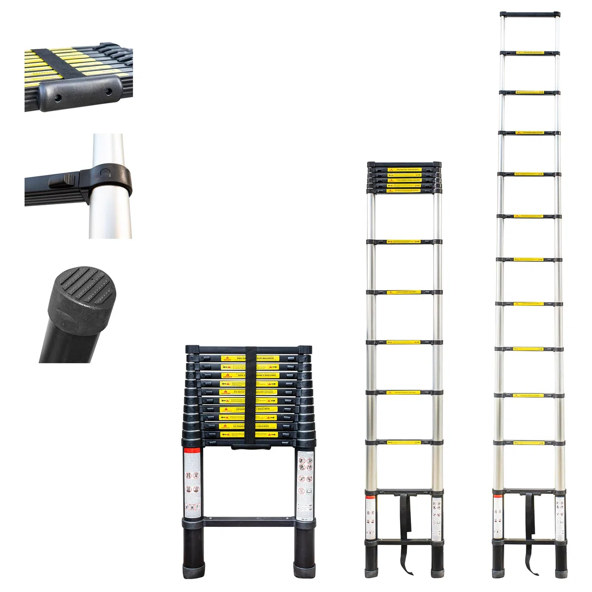 HOSTRÖM Escalera telescópica de 4,4 m TELESCOO15, Aluminio, Plegable, Extensible, Altura máxima de Trabajo 5,3 m, Norma EN131, garantía de 5 años.