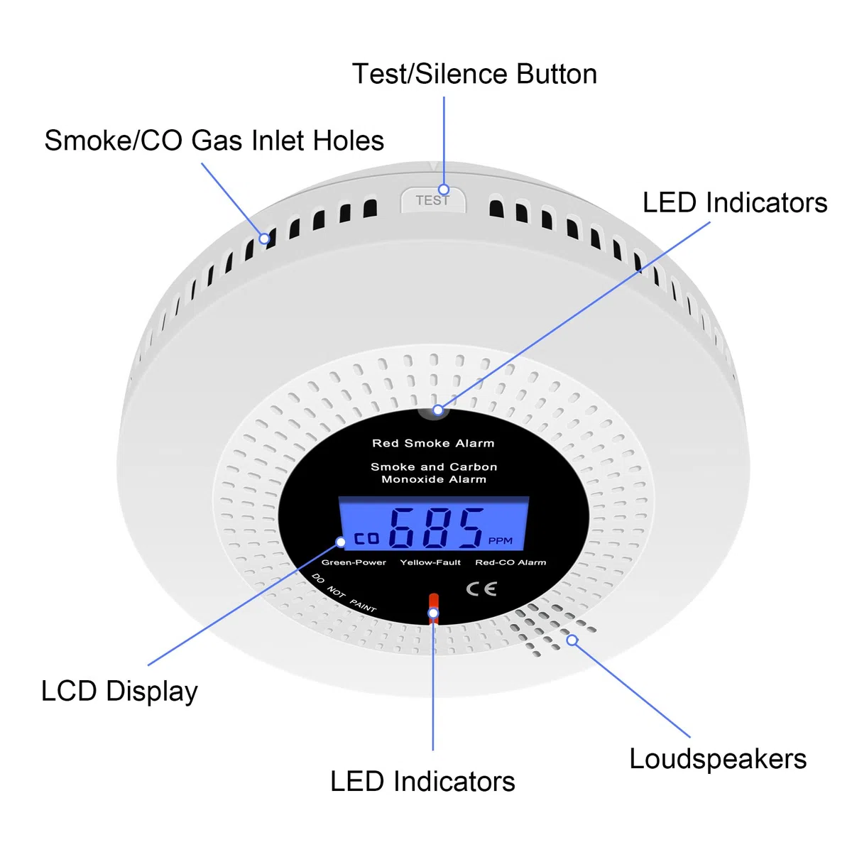 Detectores de humo y monóxido de carbono, alarmas combinadas de humo y monóxido de carbono para el hogar, con pantalla digital, aprobadas por EN 50291 y EN14604. 3 unidades