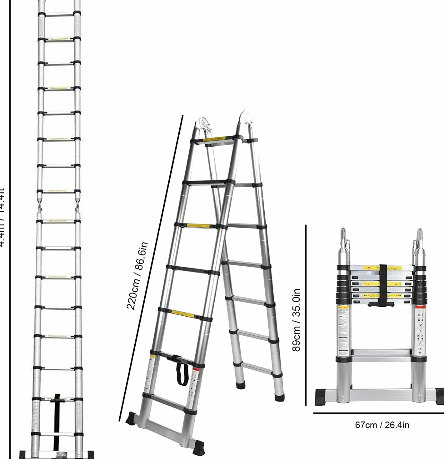 TREPPE Escalera Telescópica Aluminio Doble Cara 4,4m (2,2m + 2,2m)
