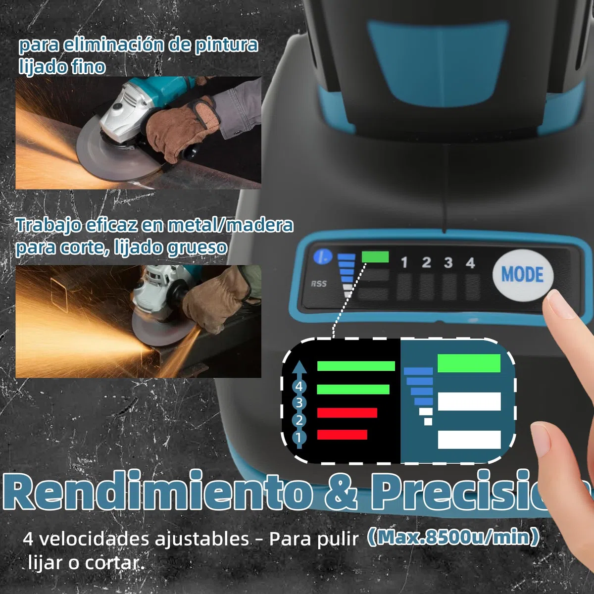 Amoladora angular con batería compatible con Makita 18 V, 8500 rpm, control de velocidad de 4 niveles, disco abrasivo de 125 mm con llave de lijadora para lijar, cortar y pulir (sin batería)