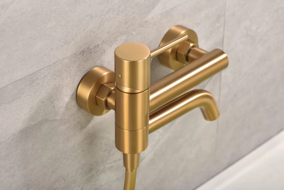 IMEX - Griferia baño y ducha, grifo monomando de bañera con caño SERIE MONZA Oro Cepillado - BDM039-4OC