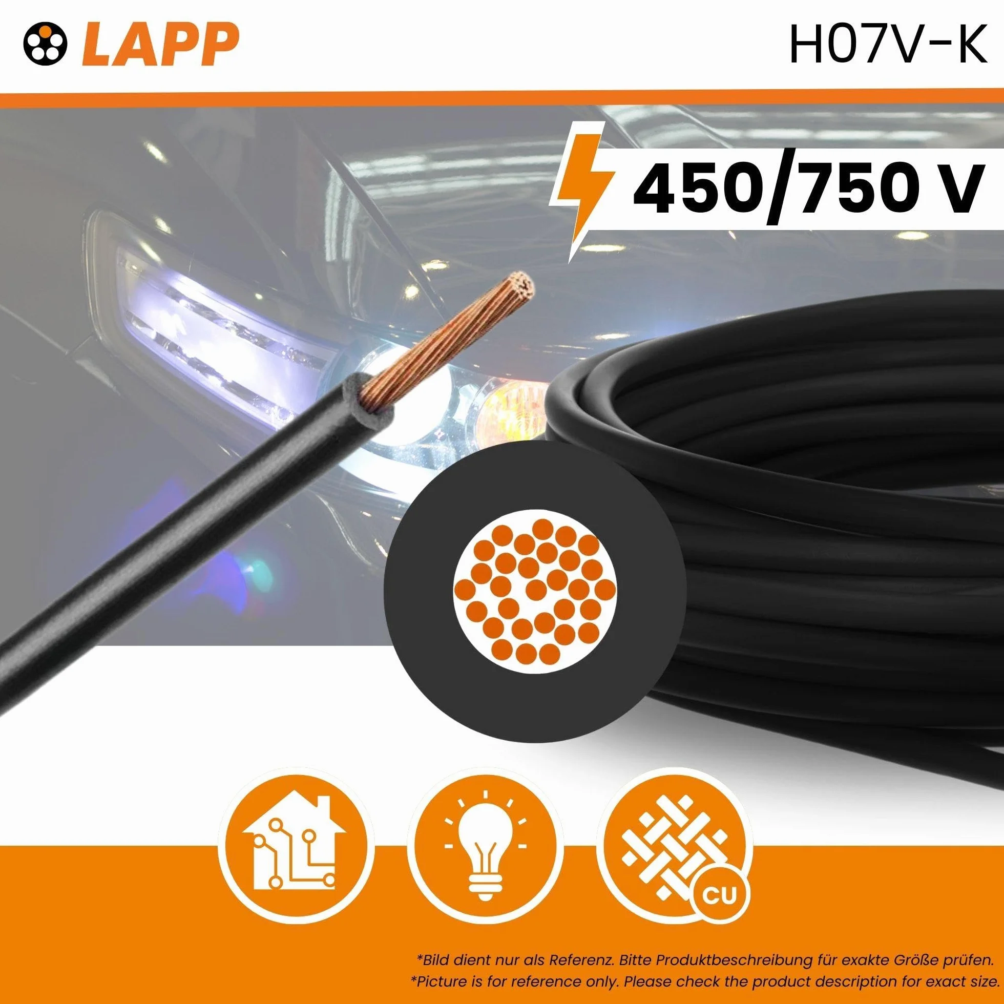 Lapp 4520016 H07V-K 16,0 mm² negro I Cable de cableado I flexible I PVC Individual I Litze 16 mm2 I Cableado