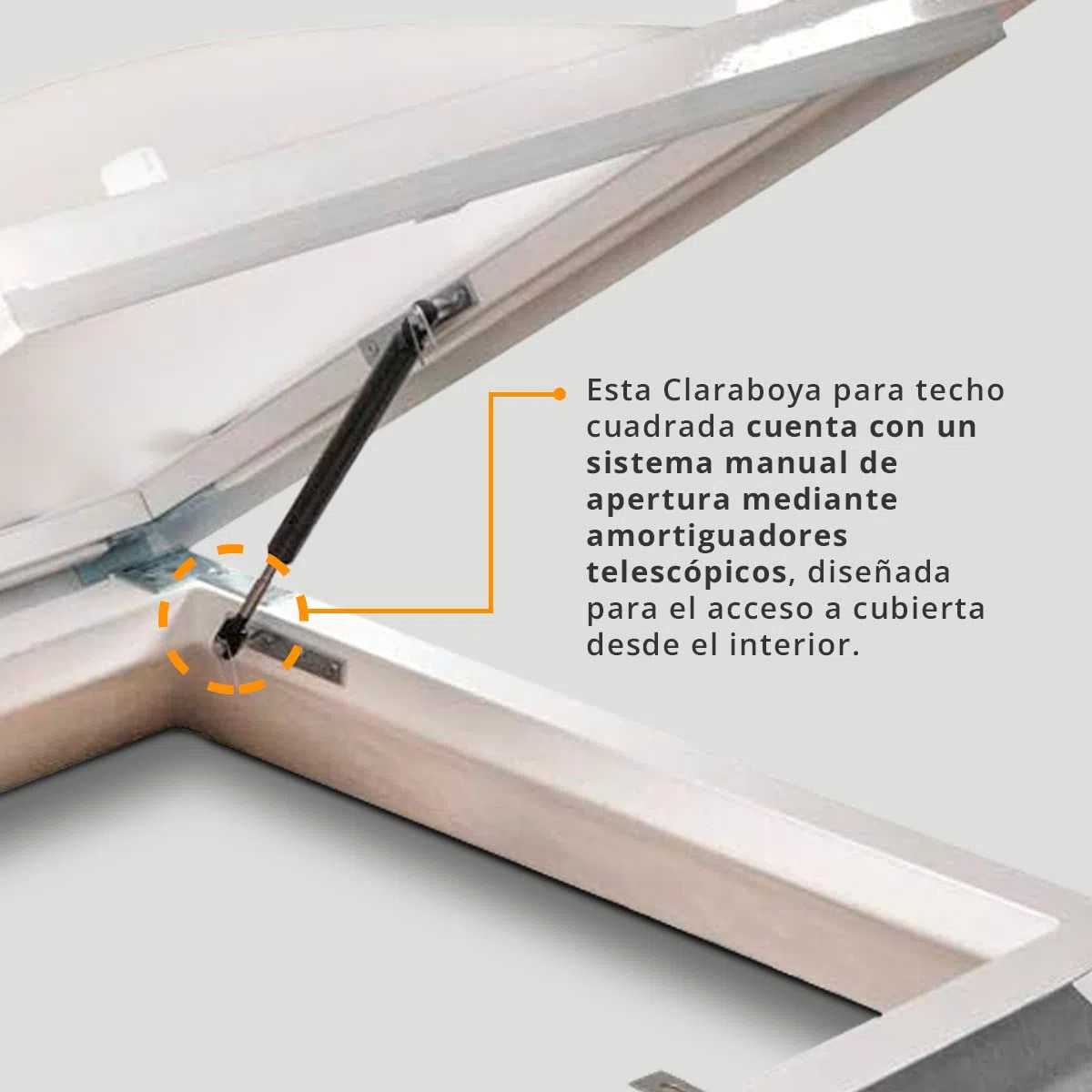 Claraboya Cuadrada para Techo Apertura Acceso - Bivalva - Incluye Cúpula, Zócalo de PVC y Accesorios para el Montaje - Anti-condensación - Tragaluz - AxB = 60 x 60 cm