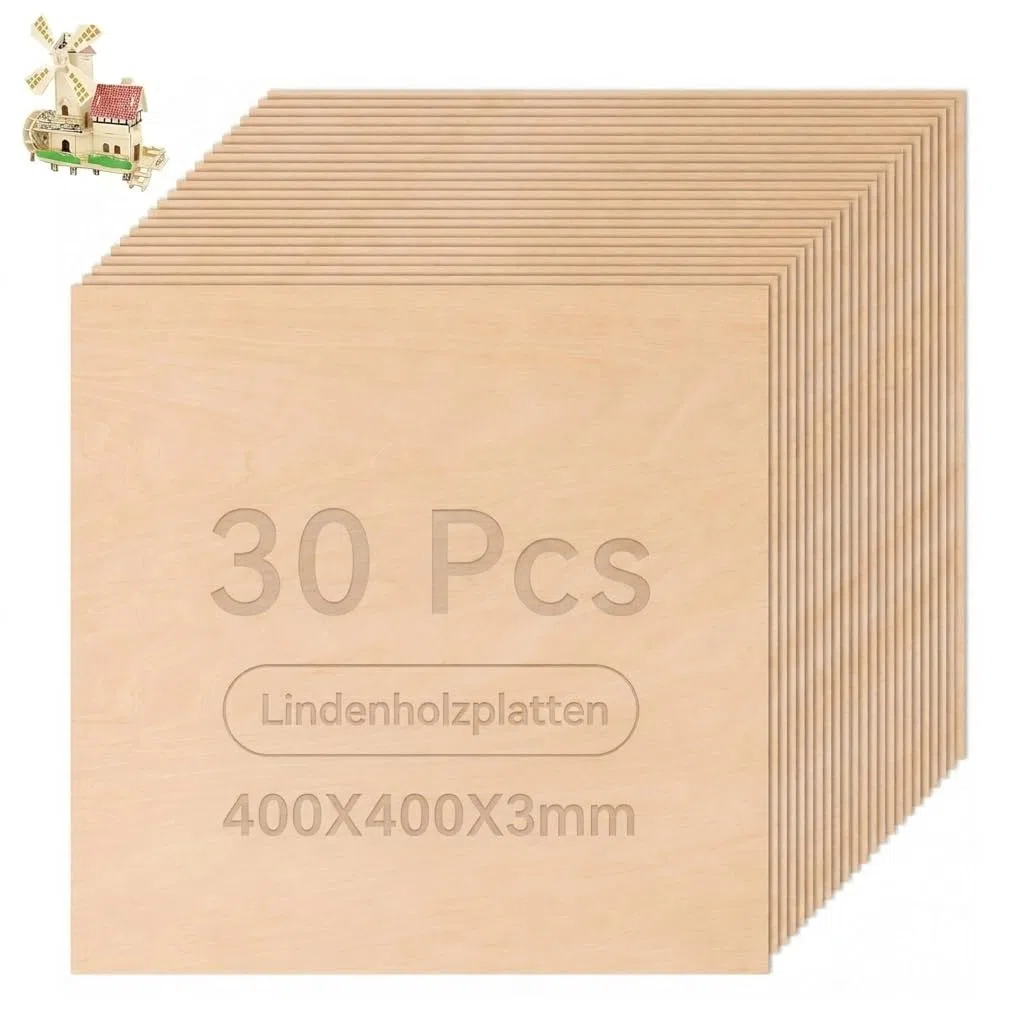 30 placas de madera contrachapada, 400 x 400 x 3 mm, madera de tilo espesa, madera contrachapada, placa de madera para proyectos láser, manualidades, modelo, pintura, pinturas grabadas