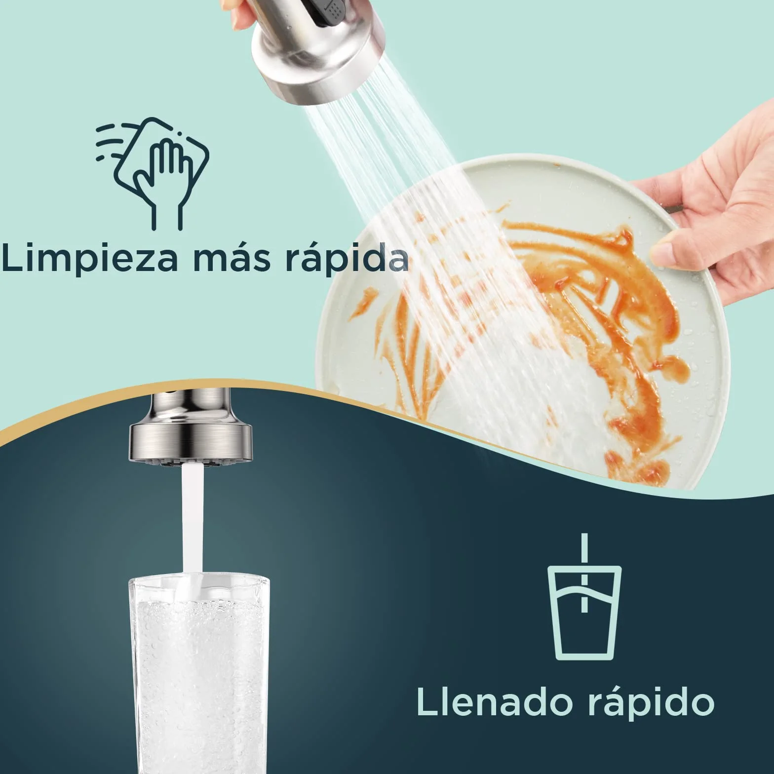 FORIOUS Grifo Cocina Fregadero Giratorio 360° Monomando Acero Inoxidable 2 Modos