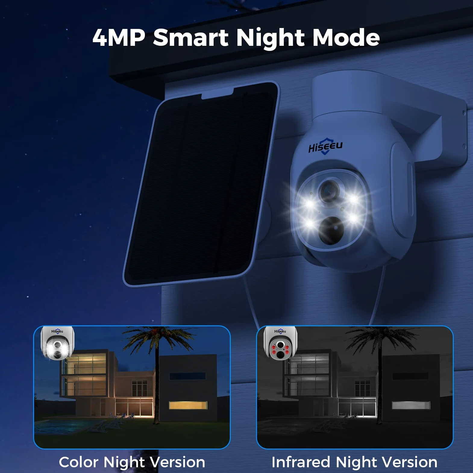 Hiseeu Solar Kit Cámara Vigilancia WiFi Exterior, 4X 4MP Solar Cámaras de Seguridad, 10CH NVR Sistema de Videovigilancia con 10" Monitor, Visión Nocturna, Detección de Movimiento, 1TB HDD