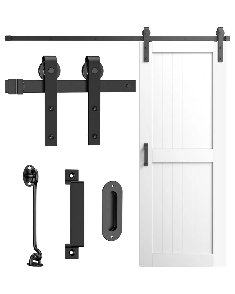 Juego completo de 200 cm para puerta corredera, juego completo de rieles para puerta de madera, accesorio en forma de J