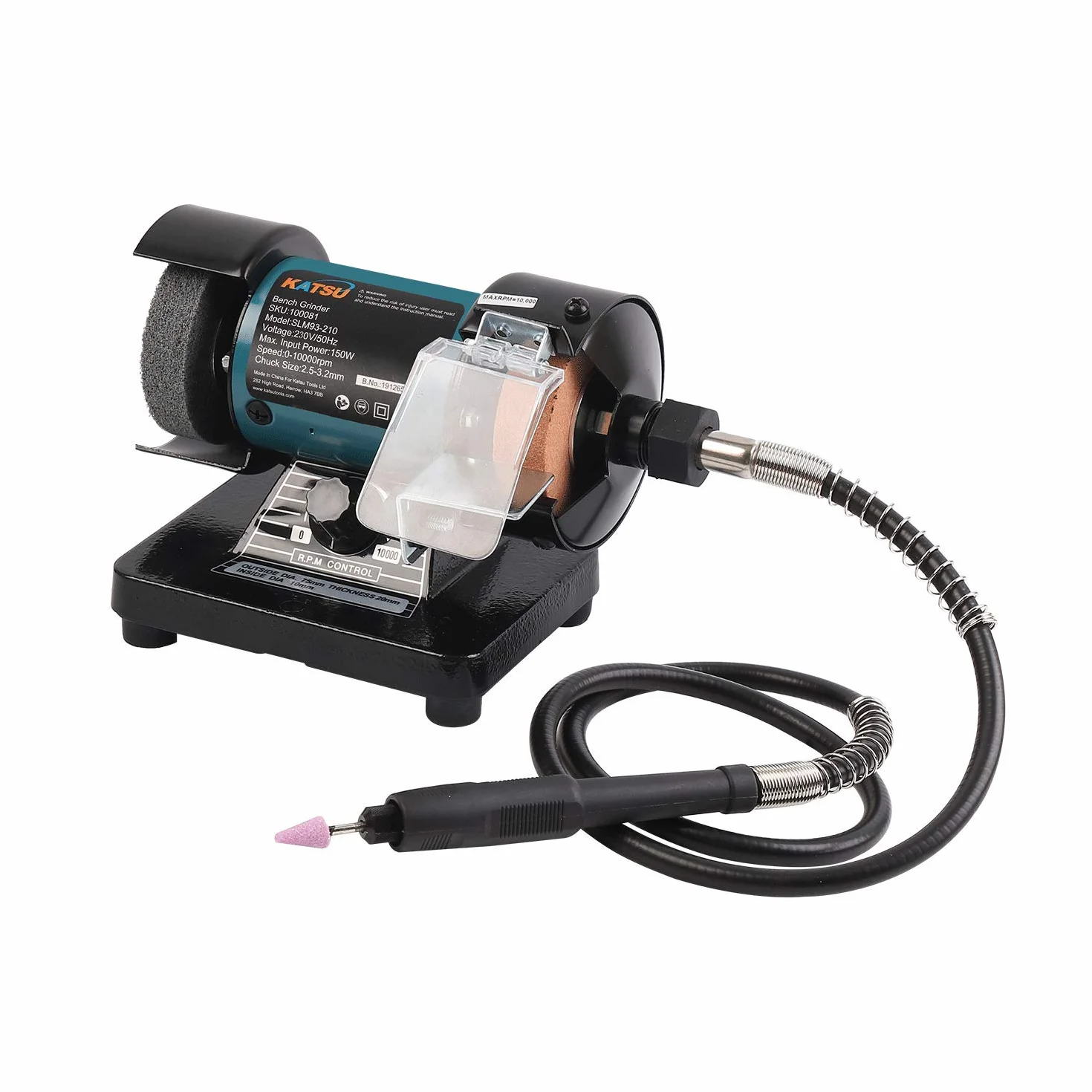 KATSU Mini Amoladora de Banco, 3" 70mm Multifunción Art Craft Electirc Pulidora Lijadora Afiladora con Eje de Transmisión Flexible Accesorio de Molienda para Trabajo Preciso 100081E