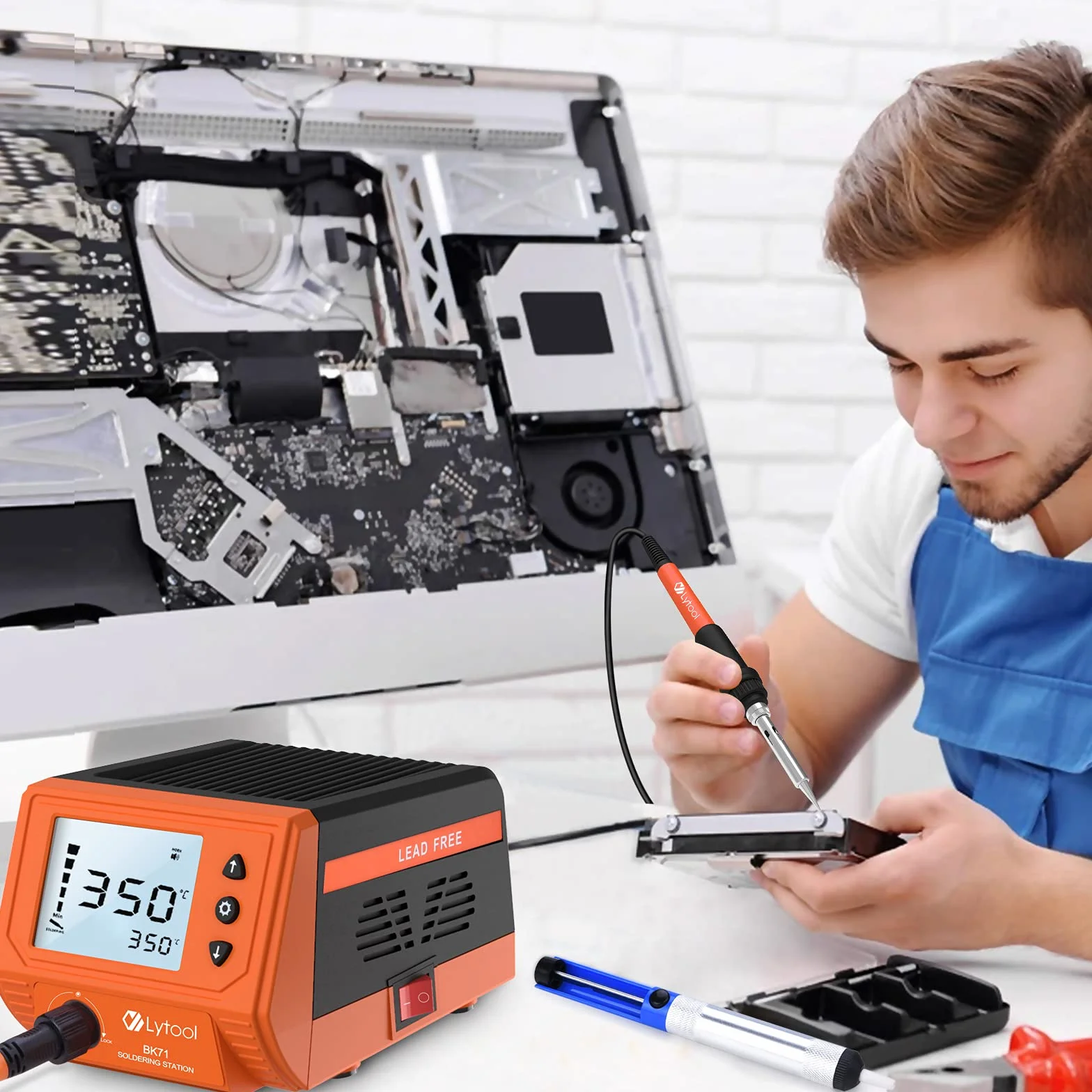 Estación de Soldadura, 3 Inch Pantalla Led Digital Lytool Soldador de Estaño Profesional 60W Kit del Soldador Eléctrico, 180-480℃ Temperatura Ajustable, Modo de Suspensión Inteligente