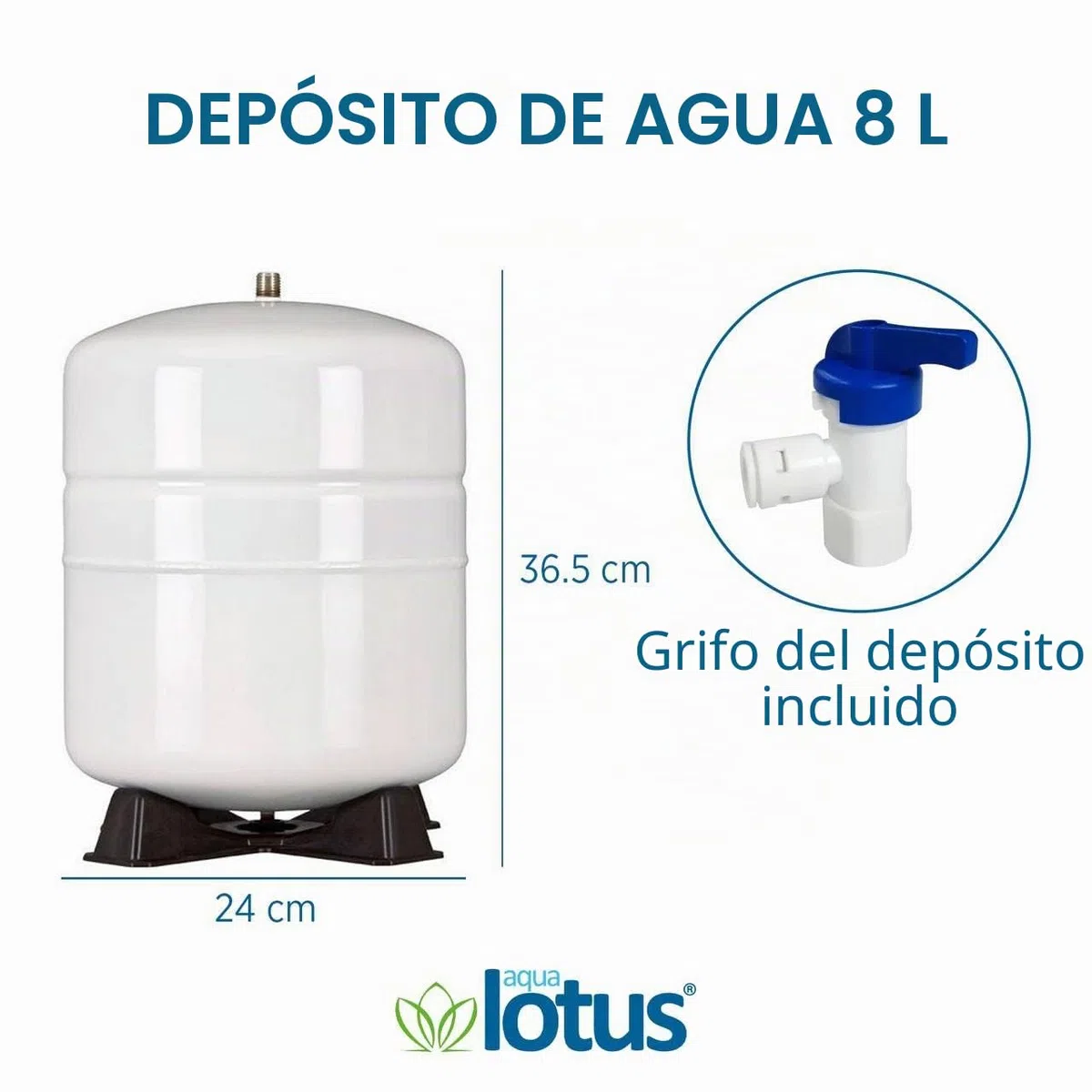 Depósito de Almacenamiento Para Sistemas de Ósmosis Inversa - 2,2 Galón (8 Litros) + Grifo de Agua