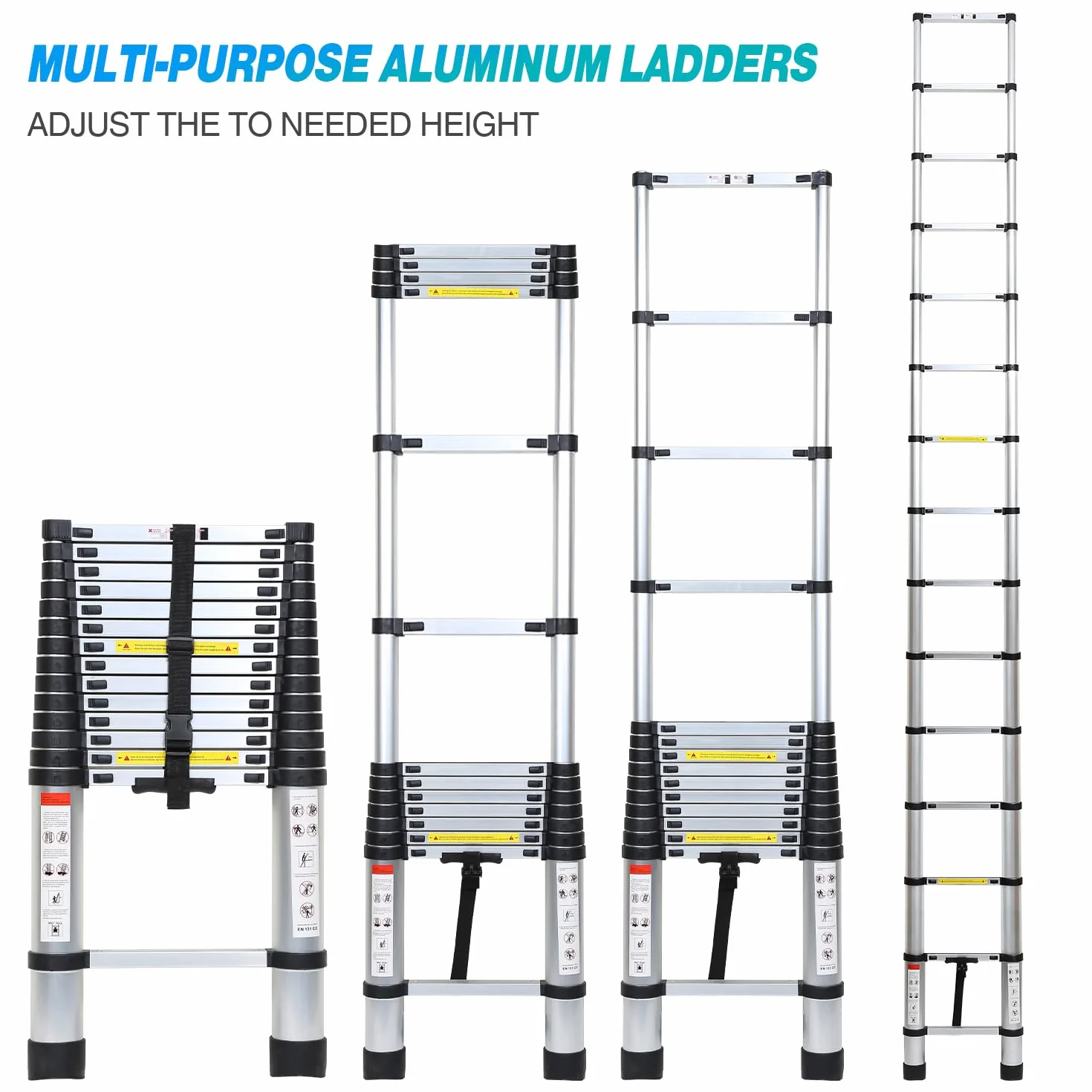 Escalera telescópica de Aluminio de 3,2 m, Interruptor de Seguridad de Varios Niveles, portátil, Antideslizante, Multiusos, Carga máxima de 150 kg