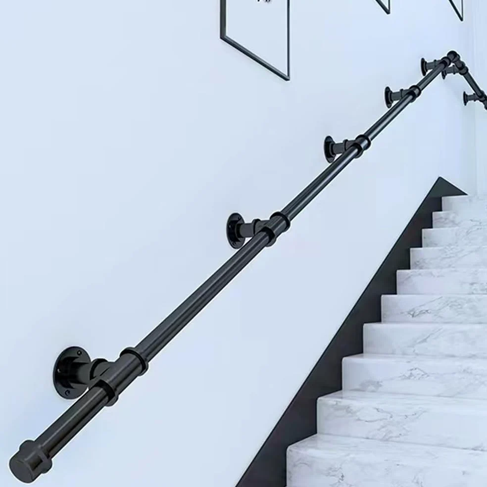 Pasamanos Escalera Exterior 4M Negro - Barandilla Interiores de Hierro Forjado Antideslizante para Pared y Loft - Tubería para Ancianos
