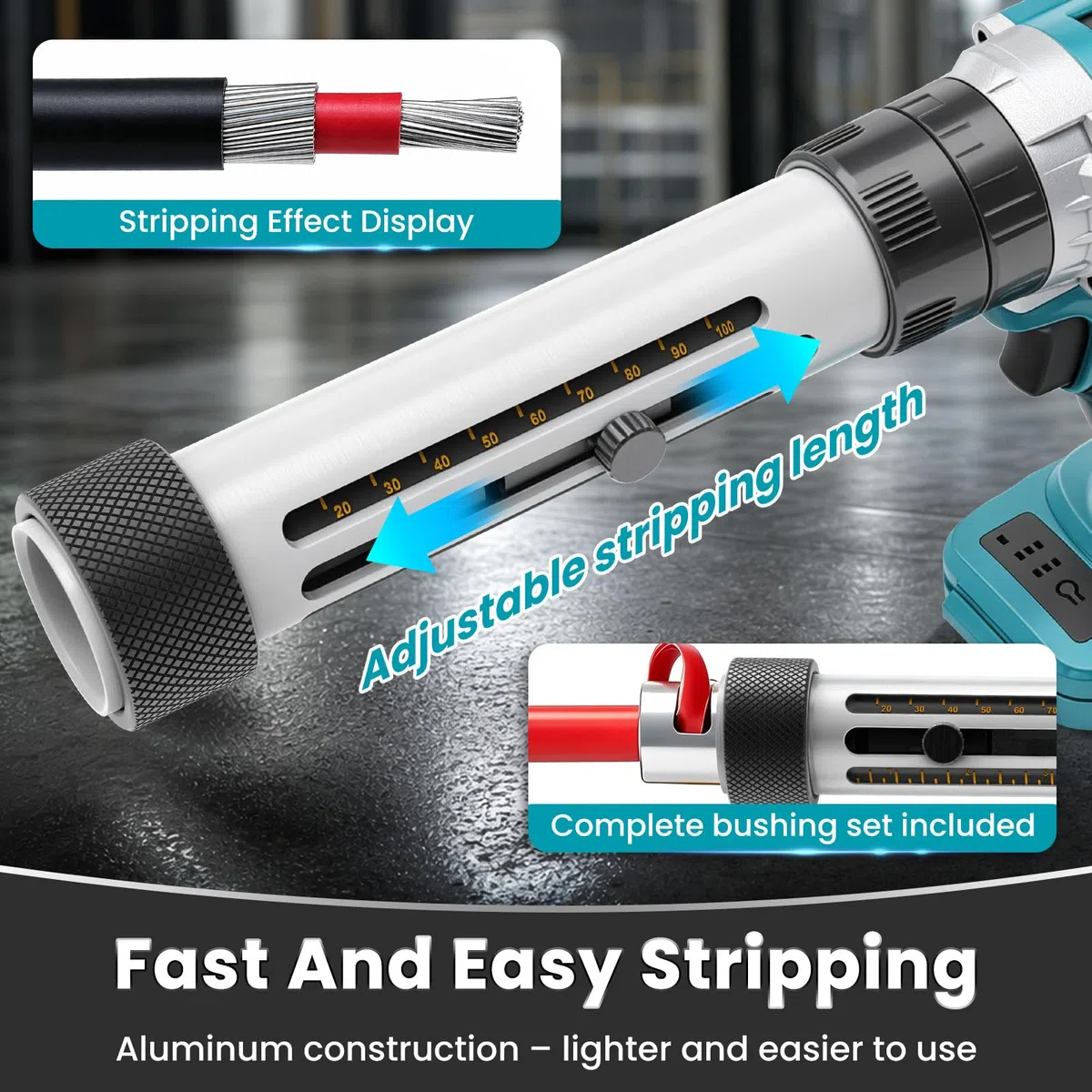 Máquina Pelacables Eléctrica Compatible con Batería Makita 18V (Batería No Incluida), Pelacables Automático para Cables de Cobre de 50-300 mm², Herramienta Portátil para Pelado de Cables