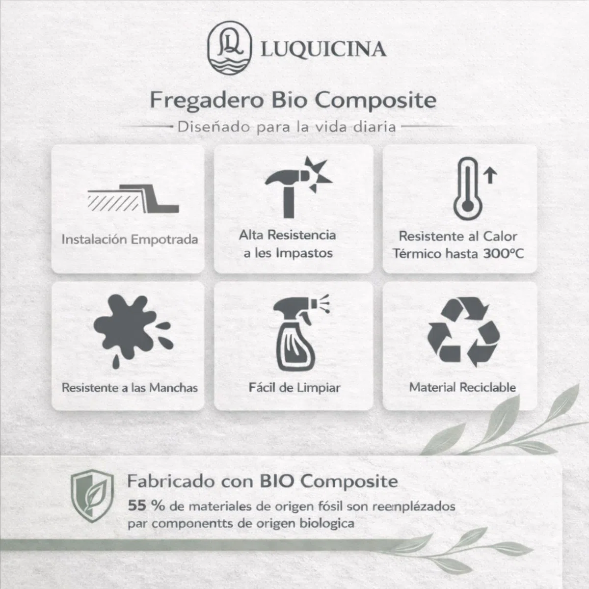 LD65WH Fregadero Blanco 1 Seno con Escurridor Composite BIO