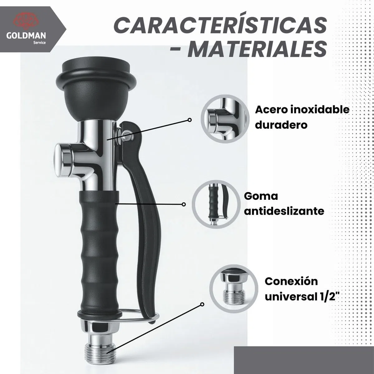 GOLDMAN SERVICE | Grifo Pulverizador Profesional Fregadero Cocina Industrial y Hogar | Mango Ergonómico Eco Saver | Cabezal Rociador Acero Inoxidable Hostelería Restaurantes