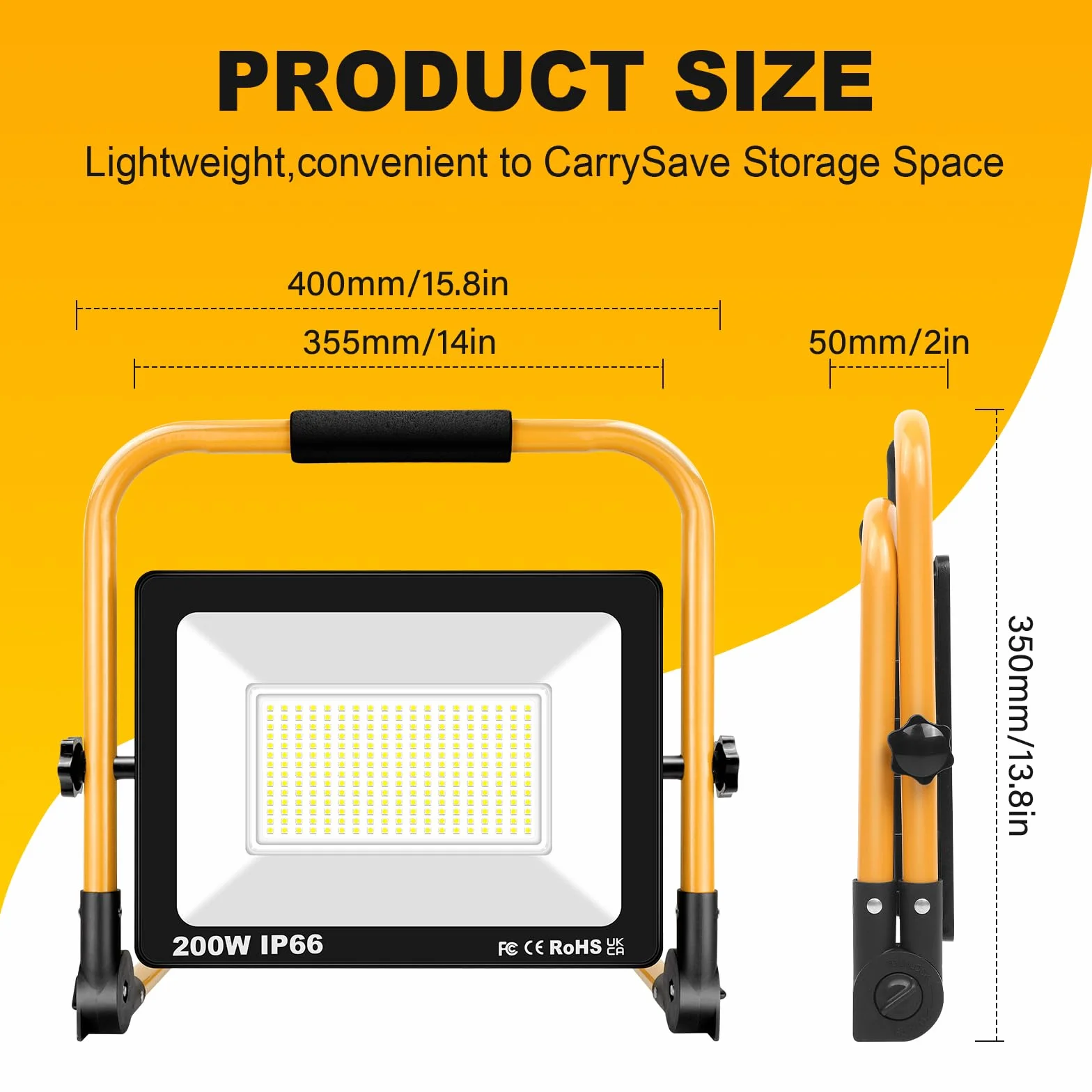 RIGIDON Foco de Trabajo Led 200W, 20000LM Portatil Proyector Led, Soporte Plegable, IP66 Focos Lámpara Uso en Interiores y Exterior, Para Obra de construcción, Taller, Garaje, Jardín, 6000K Blanca