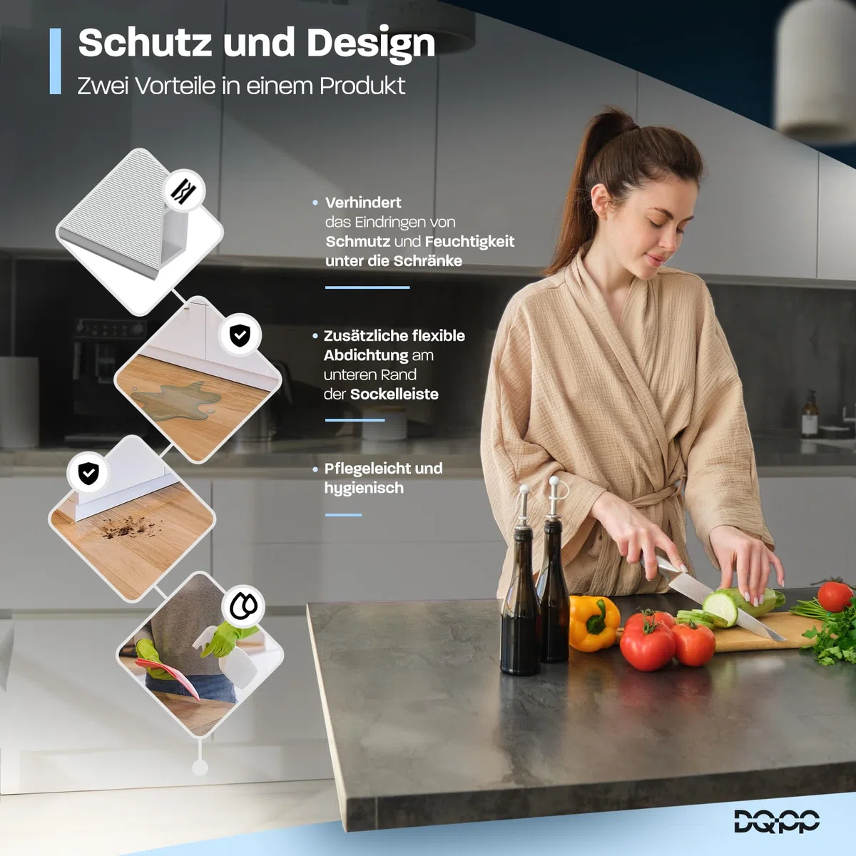 DQ-PP Zócalo de 6 m, 150 mm, aluminio cepillado, plástico, zócalo, zócalo, zócalo, zócalo, zócalo de cocina, zócalo para cocina empotrada