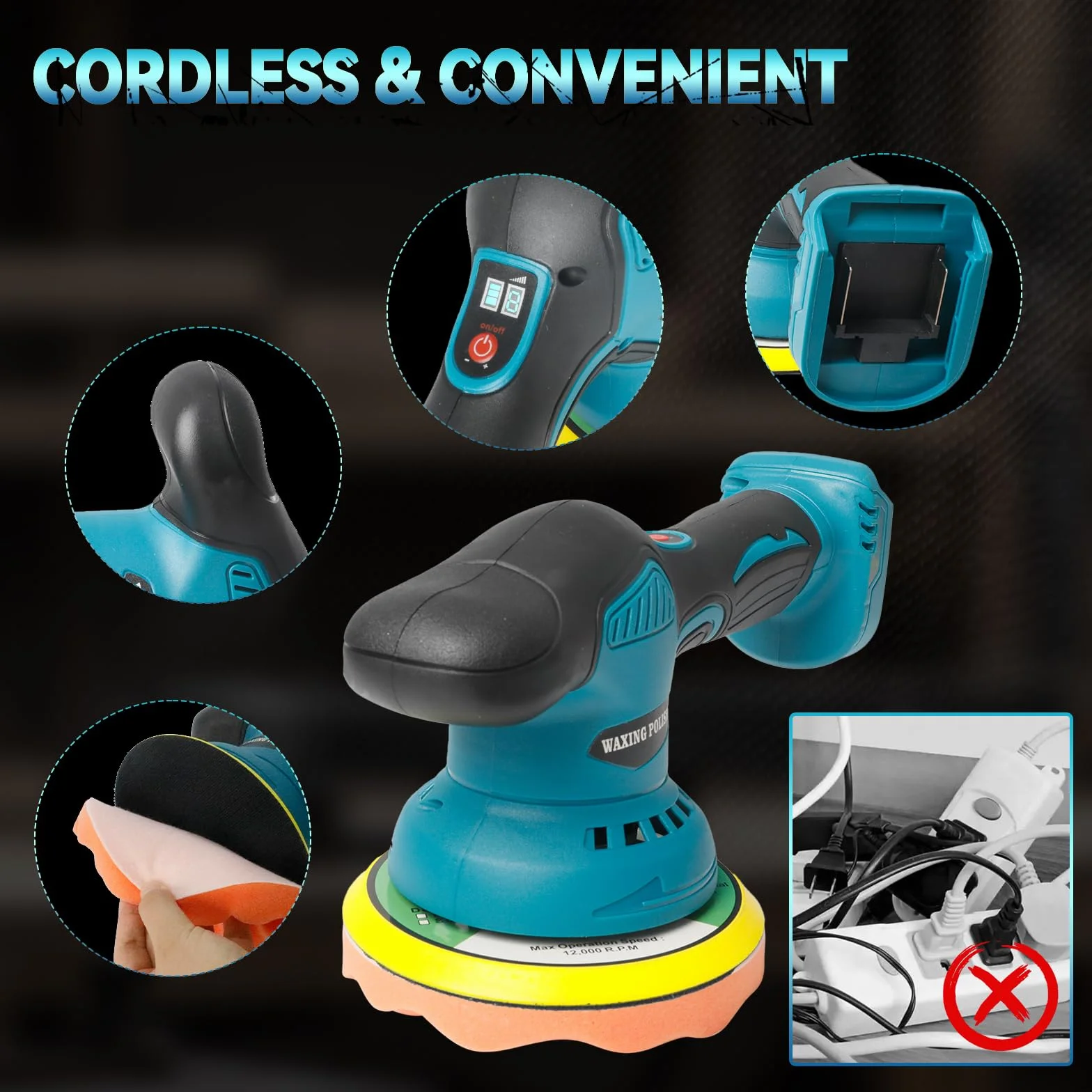 Pulidora inalámbrica para coche Makita, sin escobillas de 6 pulgadas, 8 velocidades variables, 5500 rpm, pulidora excéntrica para detalles de coche, depilación de arañazos (sin batería)