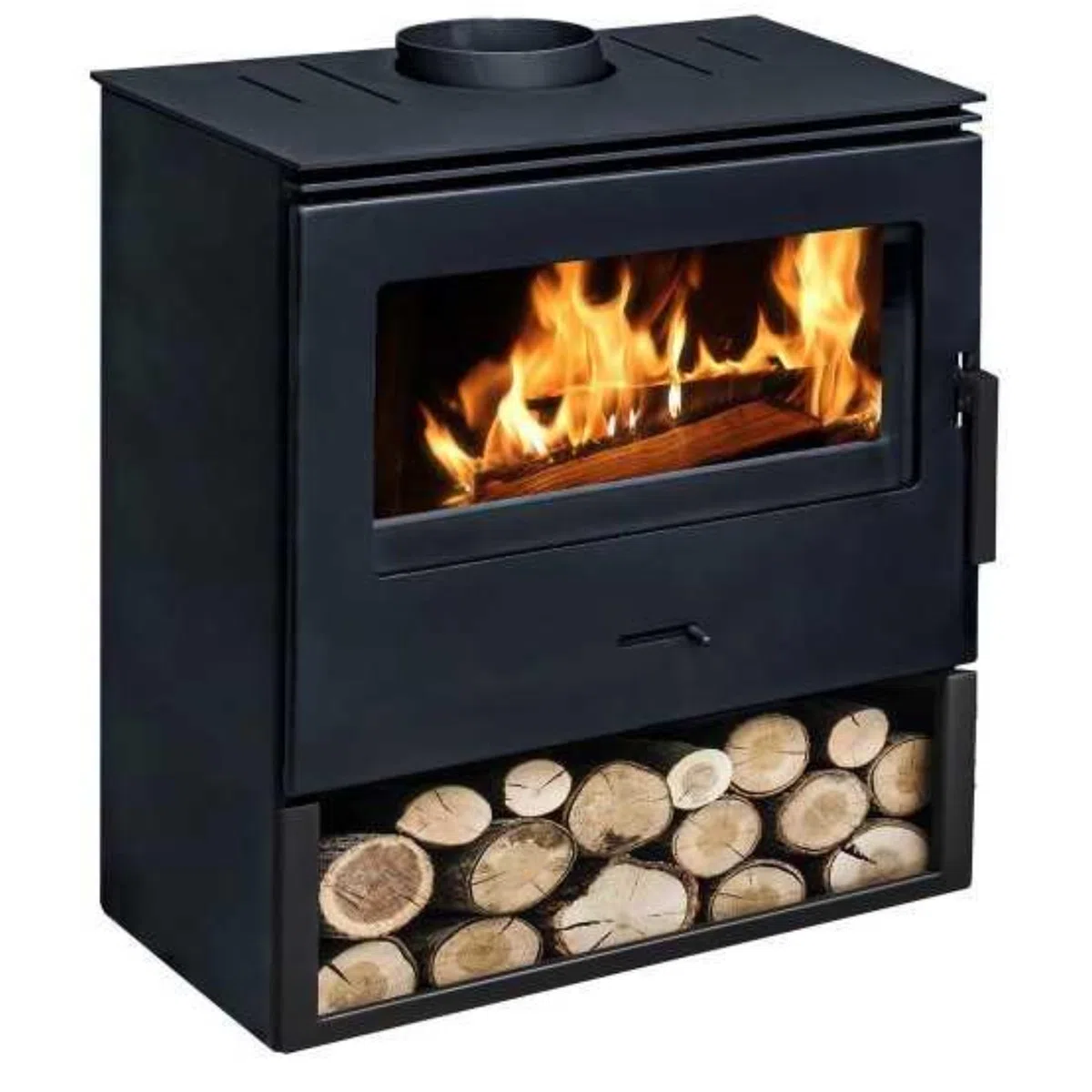 EIDER BIOMASA Estufa de Leña 8,26Kw - Compacta 70x40x56cm - Bajo Consumo - Hierro Fundido - Cámara Grande para Troncos Grandes - Calienta hasta 147m3