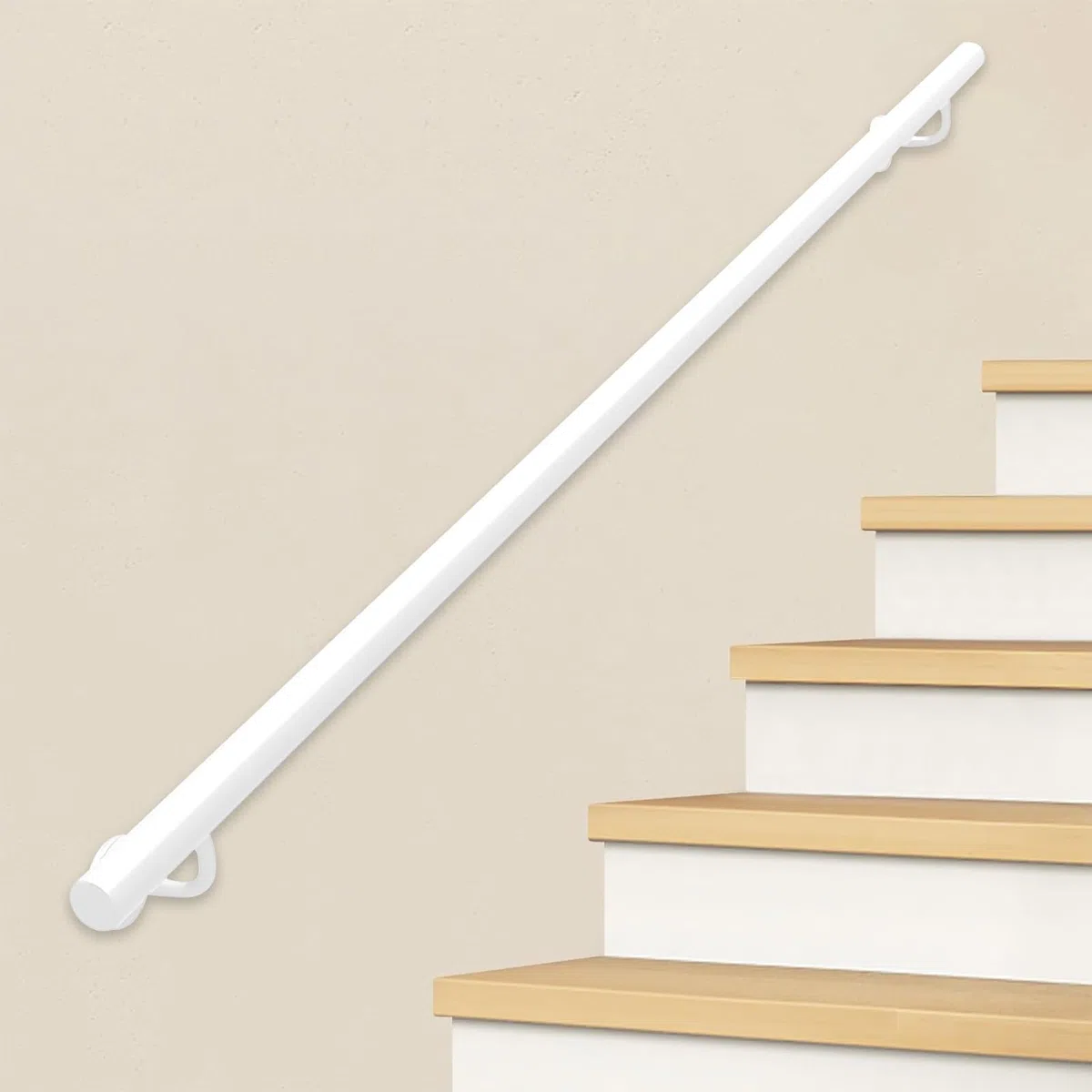Pasamanos de escalera para interior y exterior, barandilla de escalera de tubo redondo de hierro galvanizado blanco con accesorios, barandilla de pared antideslizante(150cm)