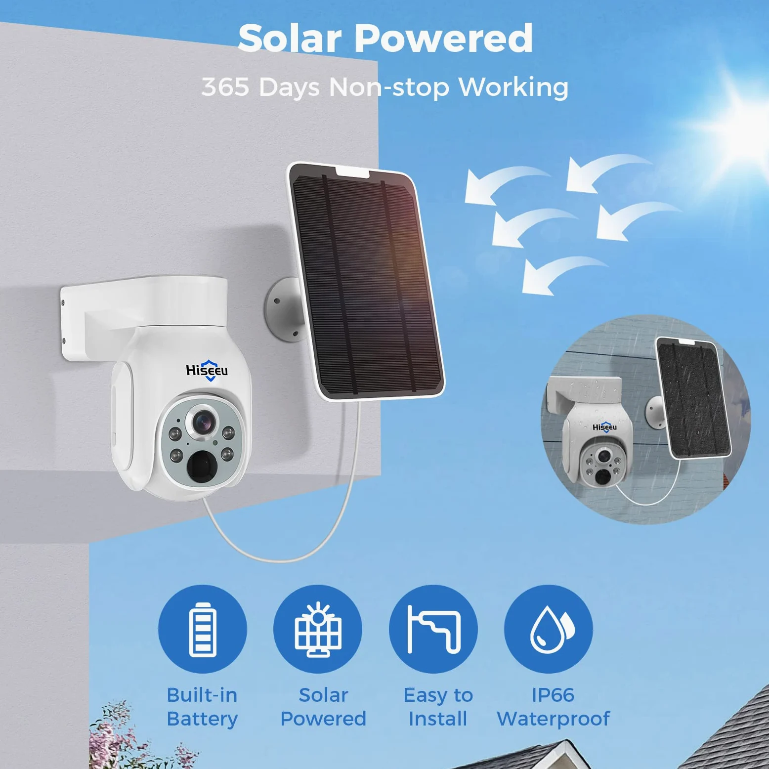 Hiseeu Solar Kit Cámara Vigilancia WiFi Exterior, 4X 4MP Solar Cámaras de Seguridad, 10CH NVR Sistema de Videovigilancia con 10" Monitor, Visión Nocturna, Detección de Movimiento, 1TB HDD