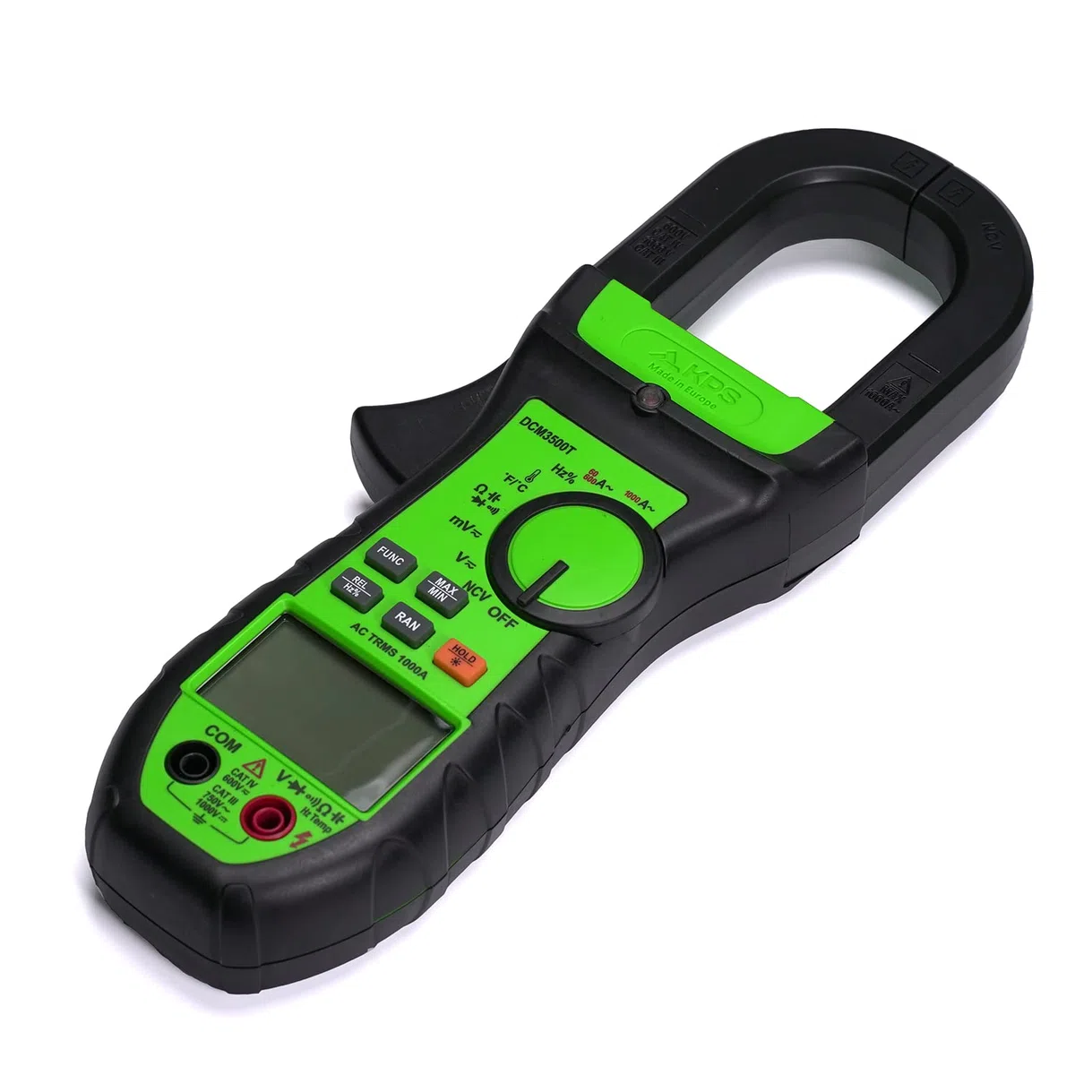 KPS-DCM3500T Pinza Amperimétrica Profesional Corriente AC TRMS 1000A Tension DC:1000V AC:750V Resistencia Frecuencia Hz/Duty/% Capacitancia y Temperatura 6000 Cuentas NCV CAT.IV