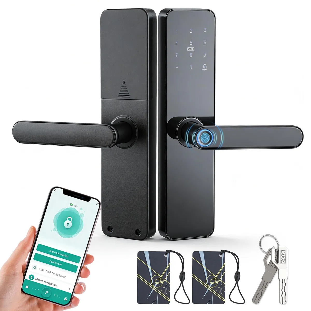 Cerradura Inteligente 6 en 1: Huella, App y código – para Puertas de Madera, Bluetooth, Acceso Remoto, contraseñas temporales, Montaje DIY, Compatible con Tuya Smart Life