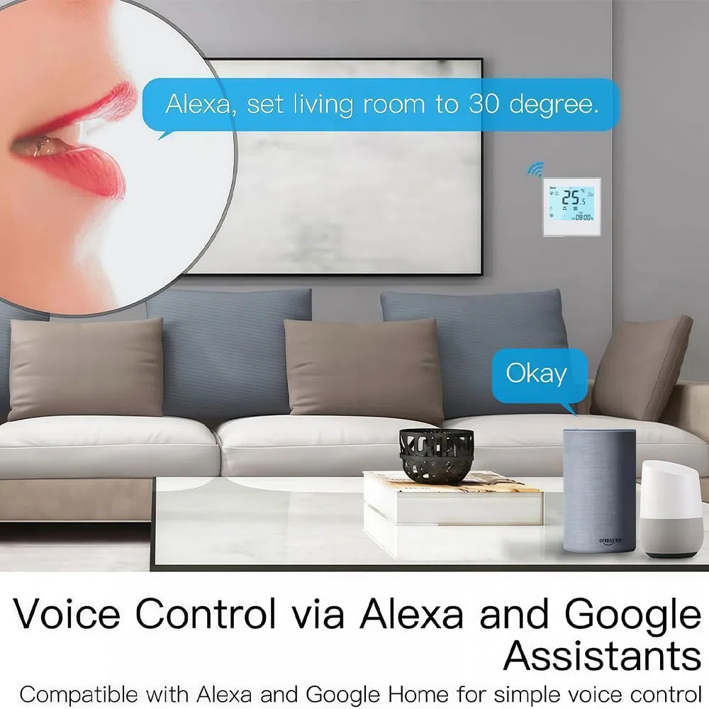Wi-Fi Termostato - Serie 1000 Termostato con Pantalla Táctil Programable para Calefacción o Aire Acondicionado - Control Remoto Desde Teléfono Móvil Compatible con Alexa,Google Home,IFTTT