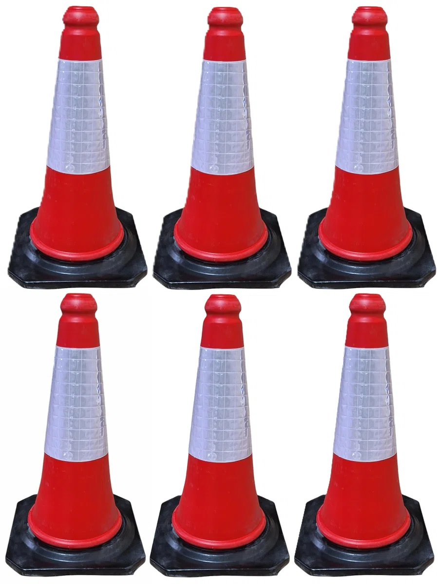 FERRETELIX 6 Conos de Señalización Rojo 50 cm – Base de Goma Reflectante