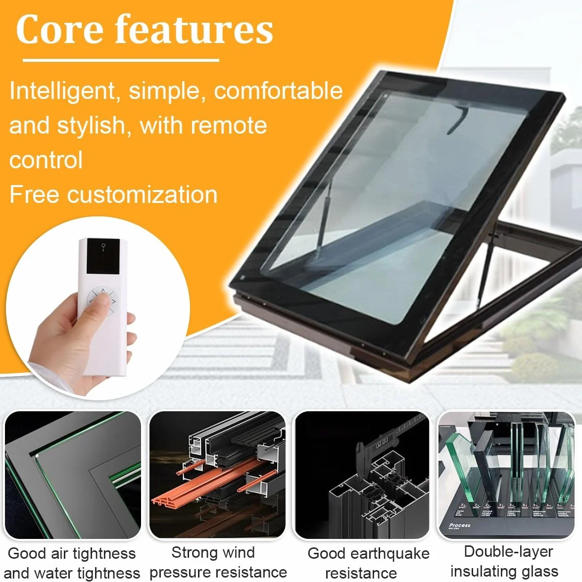 IBOWZ Claraboyas para solárium, Ventana Personalizable con elevación por Gas, Vidrio Templado de Doble acristalamiento, Apertura eléctrica remota y Sensor de Lluvia, para soláriums, sótanos y áticos.