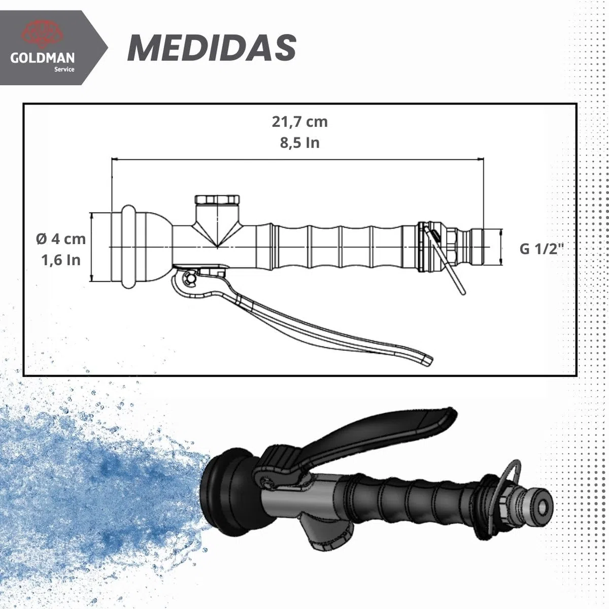 GOLDMAN SERVICE | Grifo Pulverizador Profesional Fregadero Cocina Industrial y Hogar | Mango Ergonómico Eco Saver | Cabezal Rociador Acero Inoxidable Hostelería Restaurantes