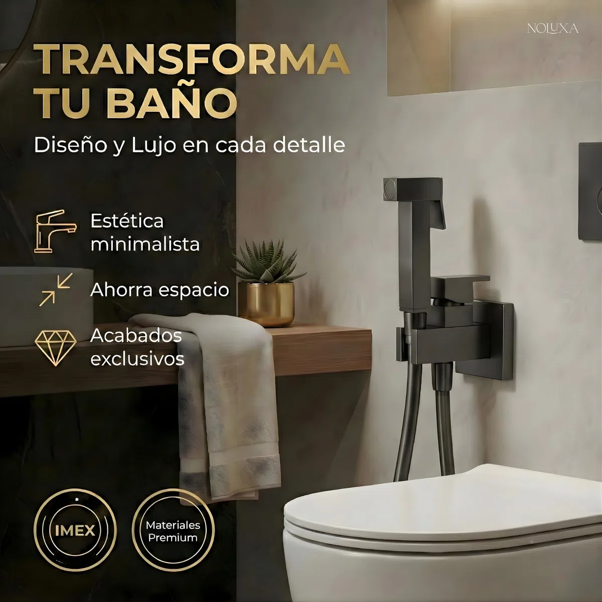 IMEX - Ducha Bidet Agua Fría y Caliente Color Negro | Grifo Bidet Empotrado para WC Black Gun Metal | Ducha Higiénica Monomando para Inodoro | Grifería Sustituto de Bidé | Serie Irlanda