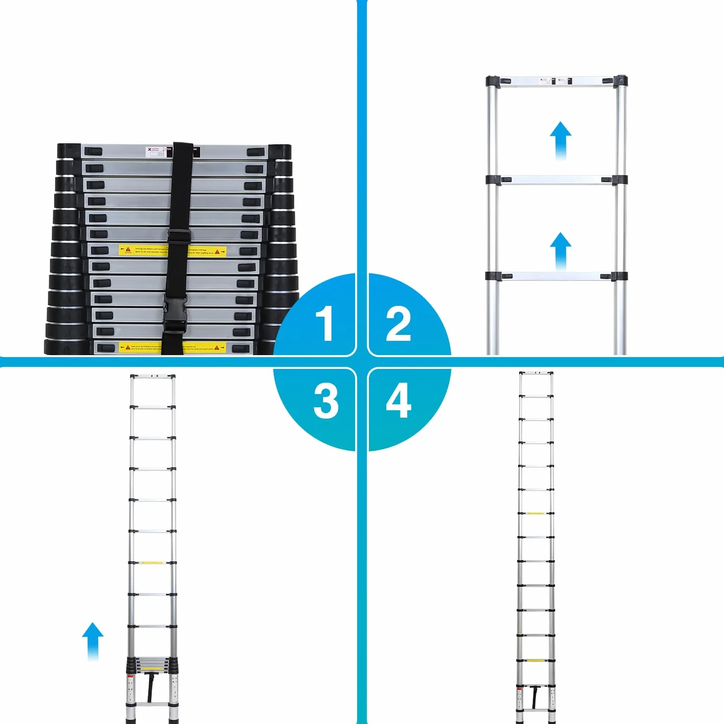 Escalera telescópica de Aluminio de 3,2 m, Interruptor de Seguridad de Varios Niveles, portátil, Antideslizante, Multiusos, Carga máxima de 150 kg