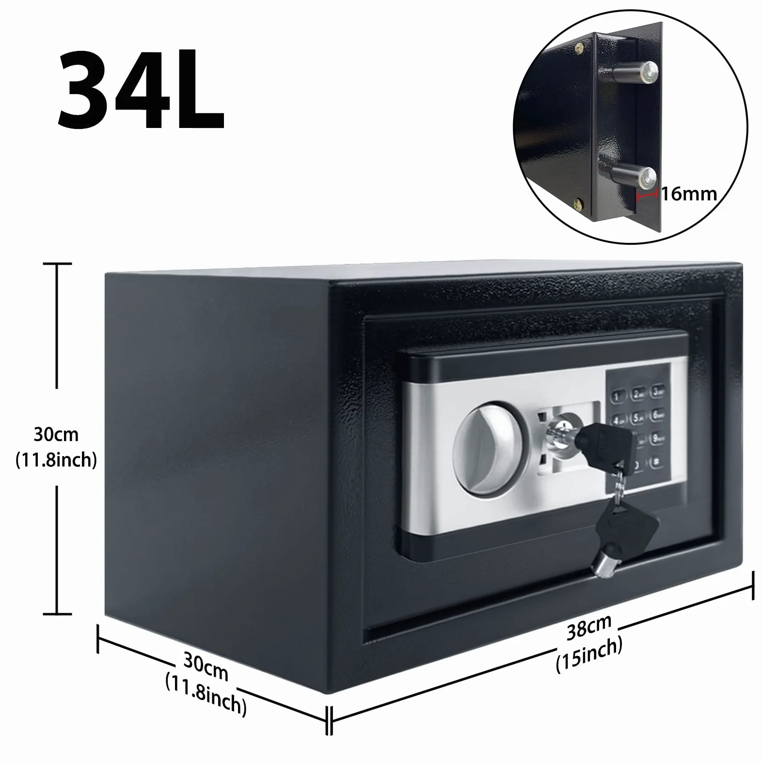 UISEBRT Caja Fuerte Electrónica - Caja Fuerte Pequeña de Acero - Caja Fuerte de Seguridad con Digital Código y 2 Llaves de Emergencia - Para Muebles Casa Oficina Hotel - Negro