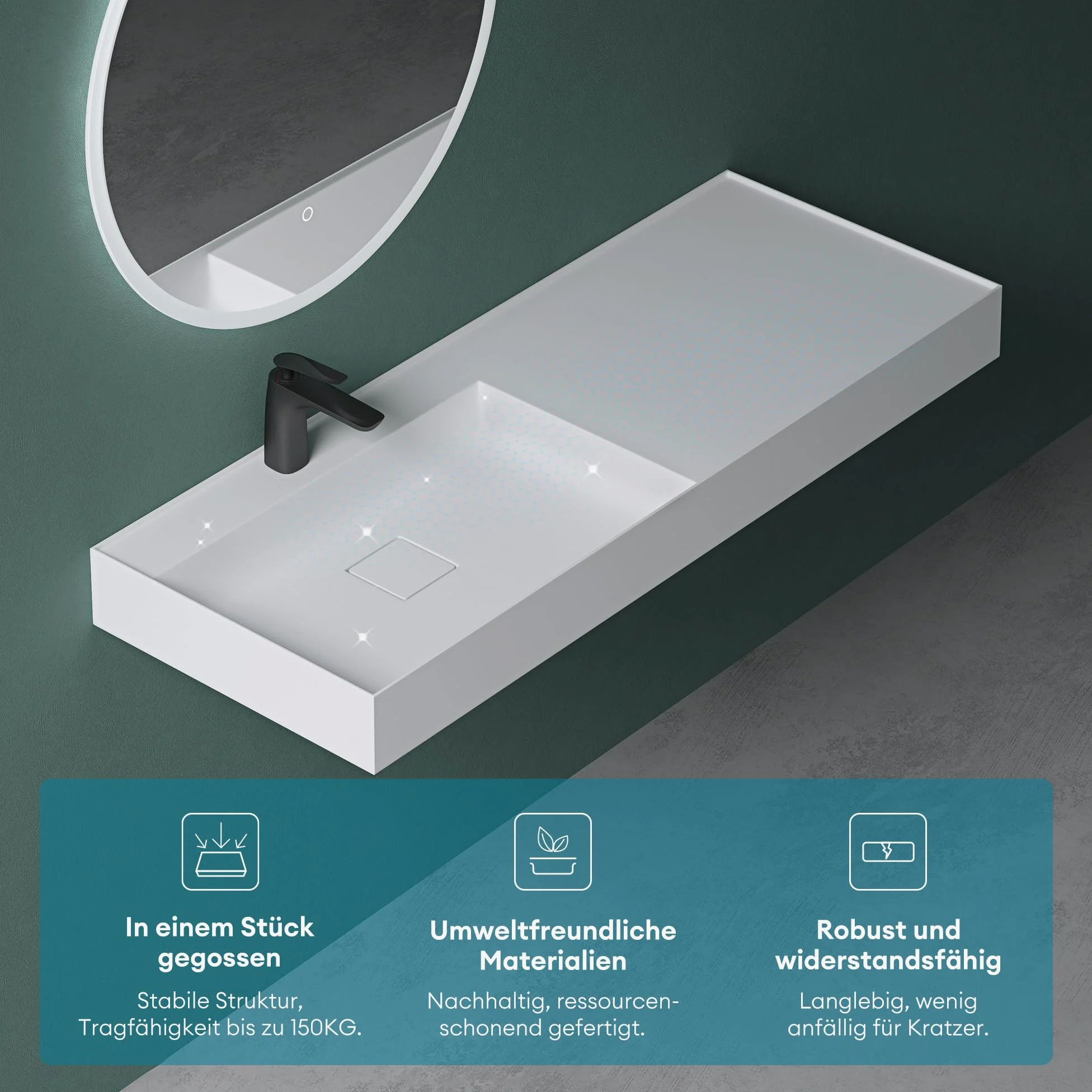 Mai & Mai Lavabo sobre Encimera Rectangular de Baño, Mármol Fundido, Blanco Mate, 50x38x12 cm, con Orificio para Grifo y Válvula de Desagüe – Colossum630