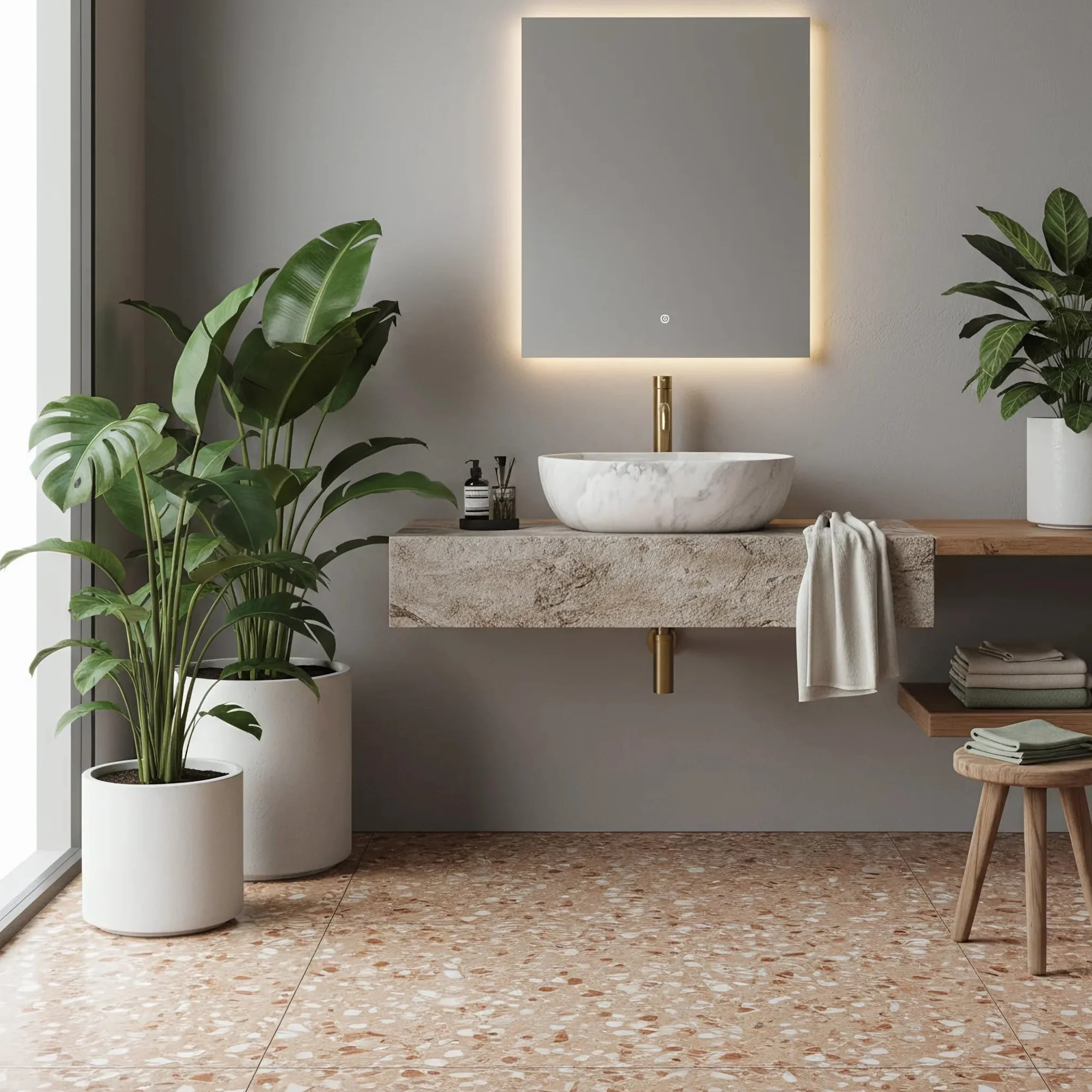Lavabo Sobre Encimera Rea Amelia Ash Matt Beige 48X34,5X13,5Cm