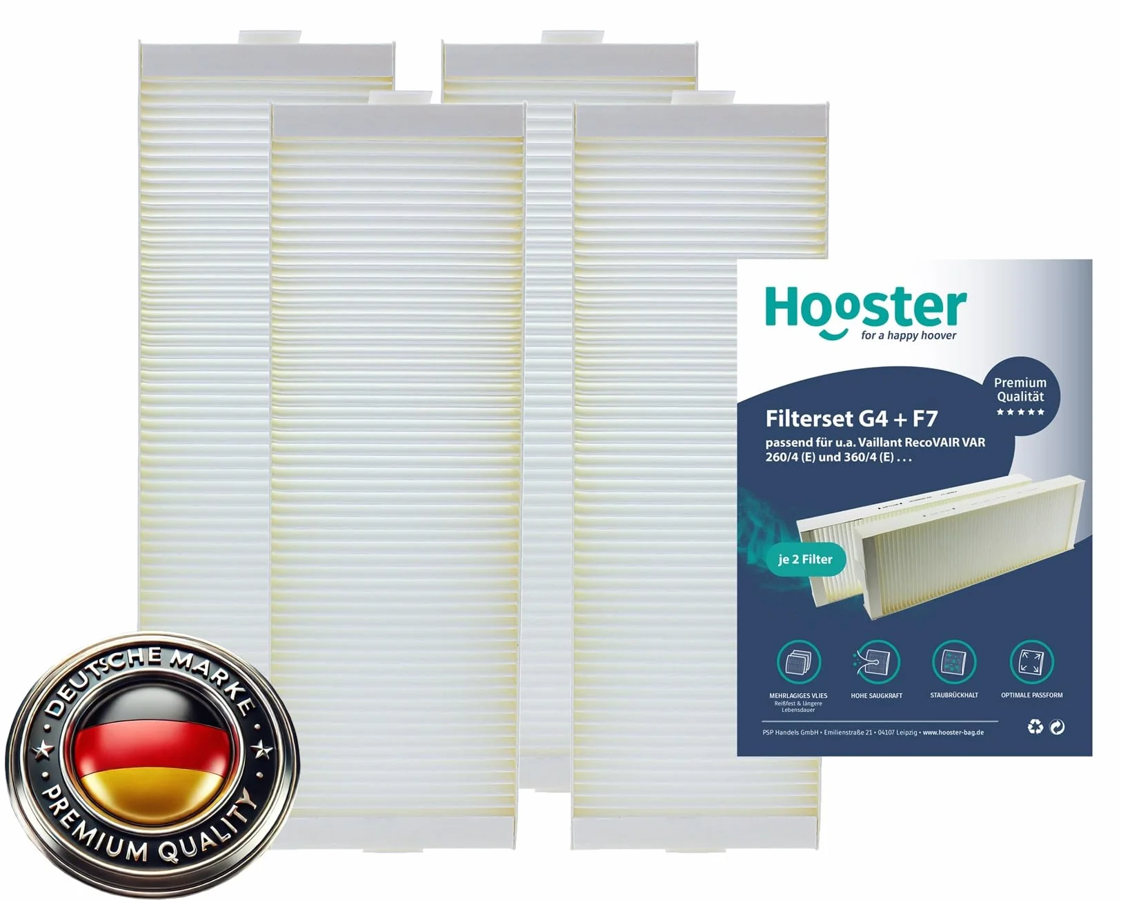 Juego de 2 filtros 2 x G4 + 2 x F7 para Vaillant RecoVAIR VAR 260/4 (E) y 360/4 (E)