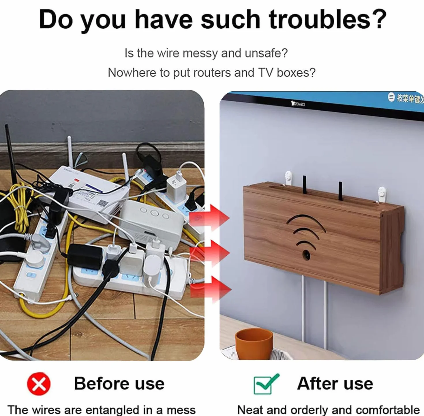 Caja Router WiFi para Pared, Estante de Almacenamiento de Router Madera, Soporte Router Pared Organizador de Cable, Caja Ocultar Router WiFi(Brown)