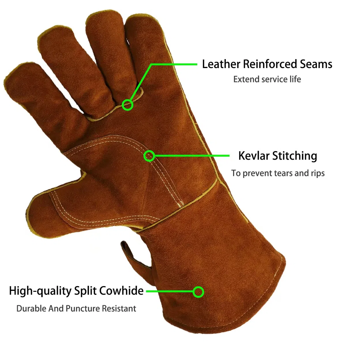 Guantes de soldadura para horno resistentes al calor Guantes de trabajo de cuero para chimenea, barbacoa, soldador, parrilla, horno, estufa, tig guantes de trabajo