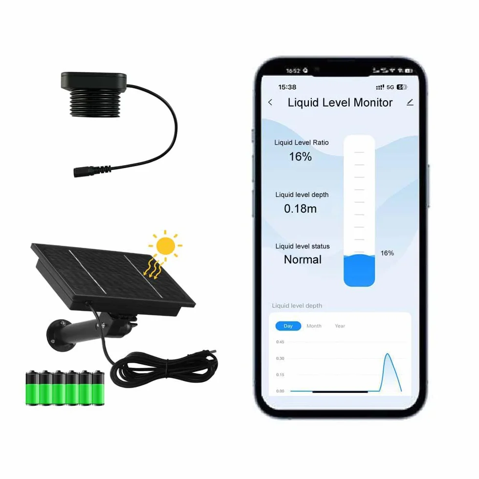 Smart TLC 2326-WF-S Tuya APP Panel solar eficiente Batería recargable Monitor de nivel de líquido Wifi Sensor de nivel de tanque de agua y aceite, impermeable, IP67, alarma doméstica