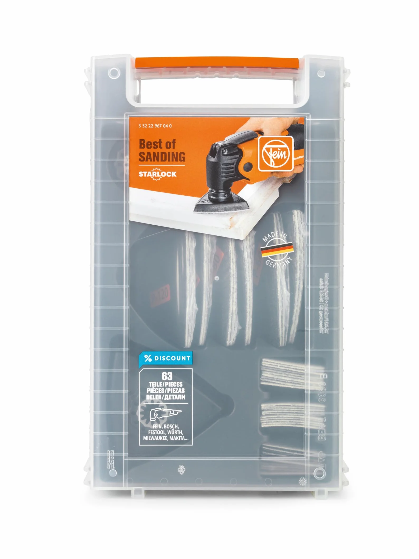 FEIN Best of Starlock Sanding -Set de accesorios de 63 piezas, para lijar y esmerilar esquinas y cantos, alojamiento Starlock, adecuado para todas las FEIN MultiTools, Trabajos en madera, 100% Calidad