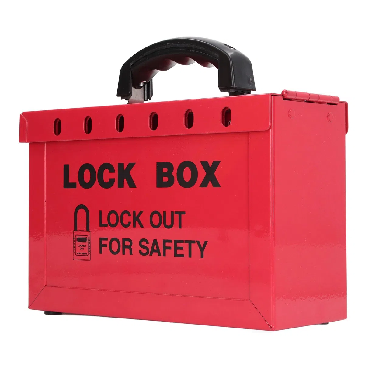 Caja de Bloqueo de Grupo de Etiquetado y Bloqueo, Caja de Candado de Seguridad Portátil, Caja LOTO con Tapa con Bisagras y Pestillo, Caja de Bloqueo Roja de Acero Inoxidable