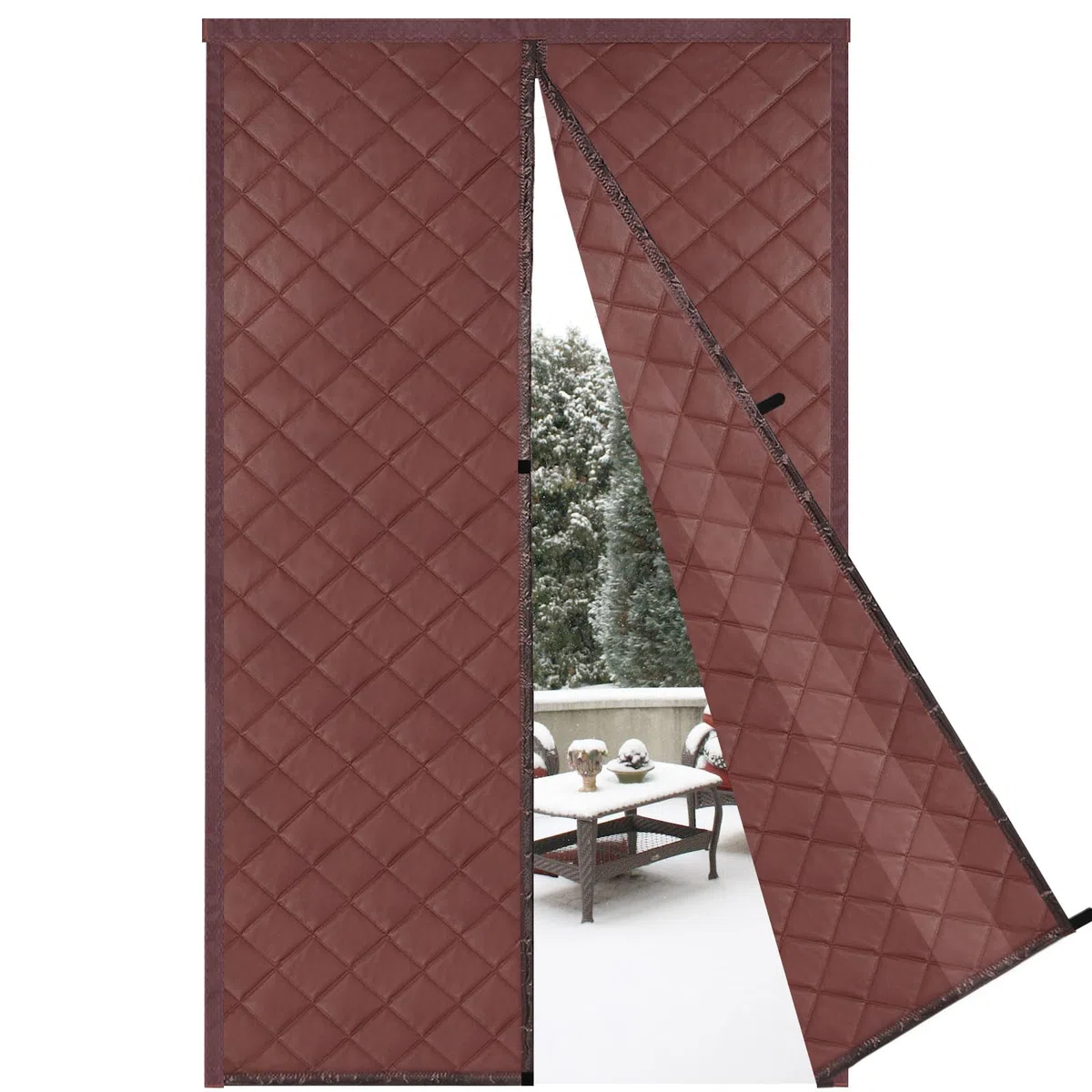 Risareyi Cortina de Puerta Aislante Termica Frio y Calor 95x205cm, Marrón Aislamiento Cortinas Térmica Magnética para Puerta Exterior Salón Balcón, Impermeable, Cierre Automático