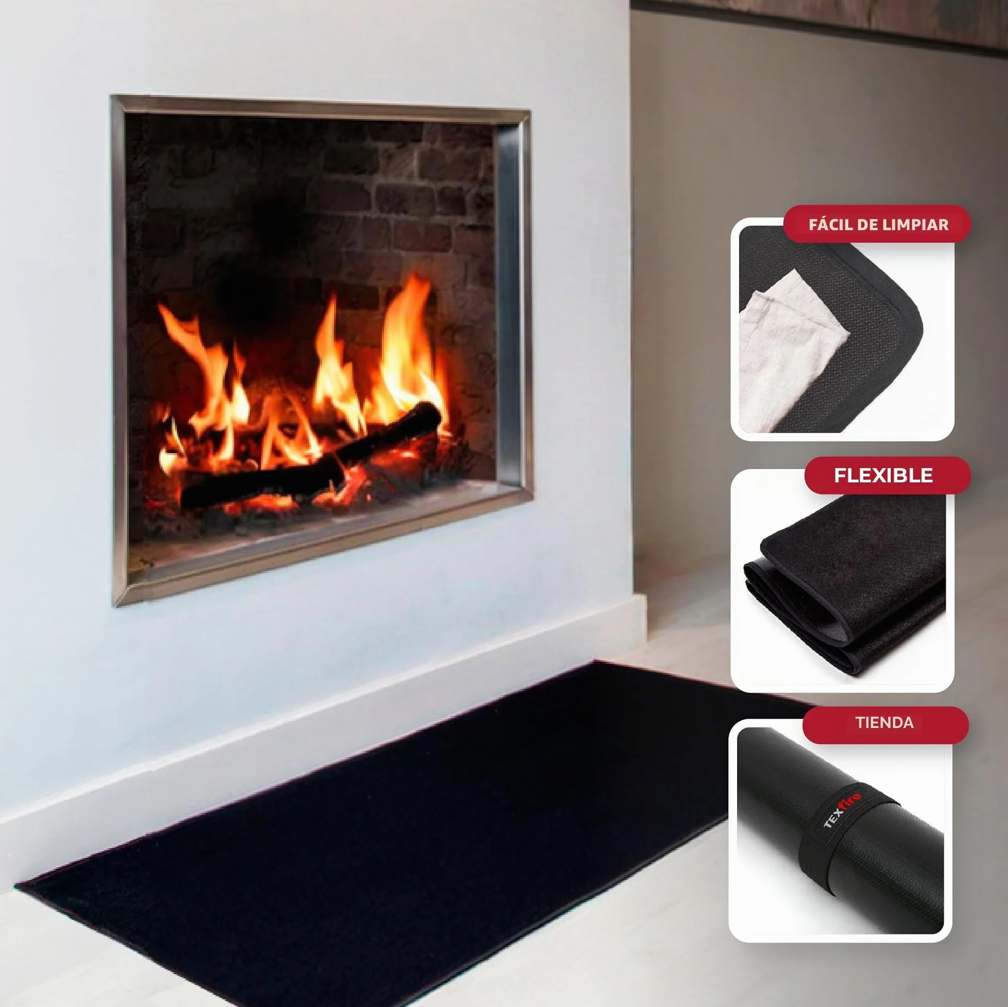 TEXFIRE Alfombra Ignífuga para Chimenea y Estufa 100x50 cm Aislante Térmico