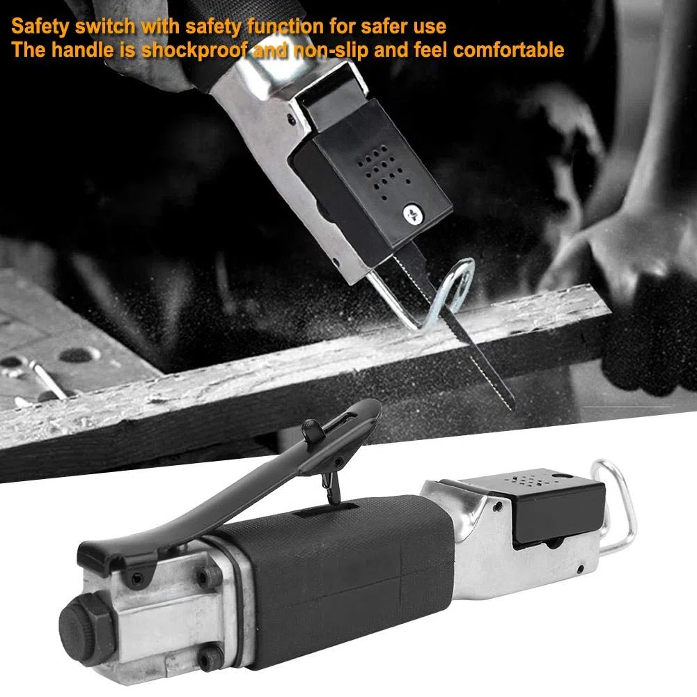 Sierra neumática profesional de aire comprimido de 1/4" - Sierra neumática - Herramienta de corte con mango de goma - 3 hojas de sierra - Capacidad de corte de 1,5 mm
