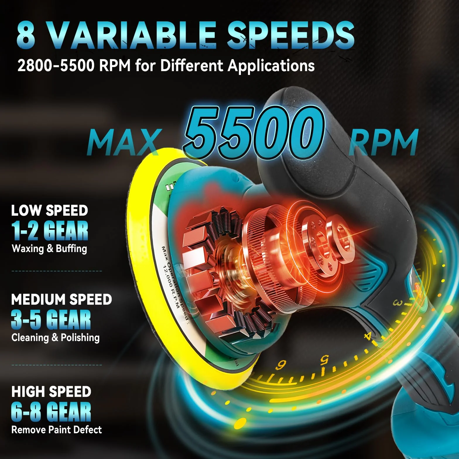 Pulidora inalámbrica para coche Makita, sin escobillas de 6 pulgadas, 8 velocidades variables, 5500 rpm, pulidora excéntrica para detalles de coche, depilación de arañazos (sin batería)