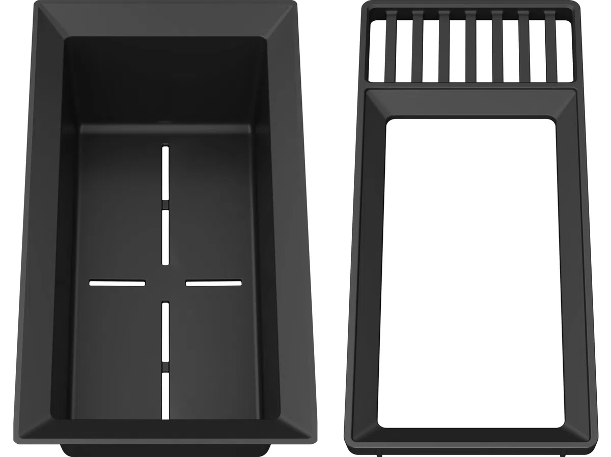 BLANCO Sink Drainer 2 en 1 | plástico negro gris | combinación multifuncional de marco y bandeja de resto con escurridor integrado | uso en todos los fregaderos Silgranit (40 cm de profundidad)