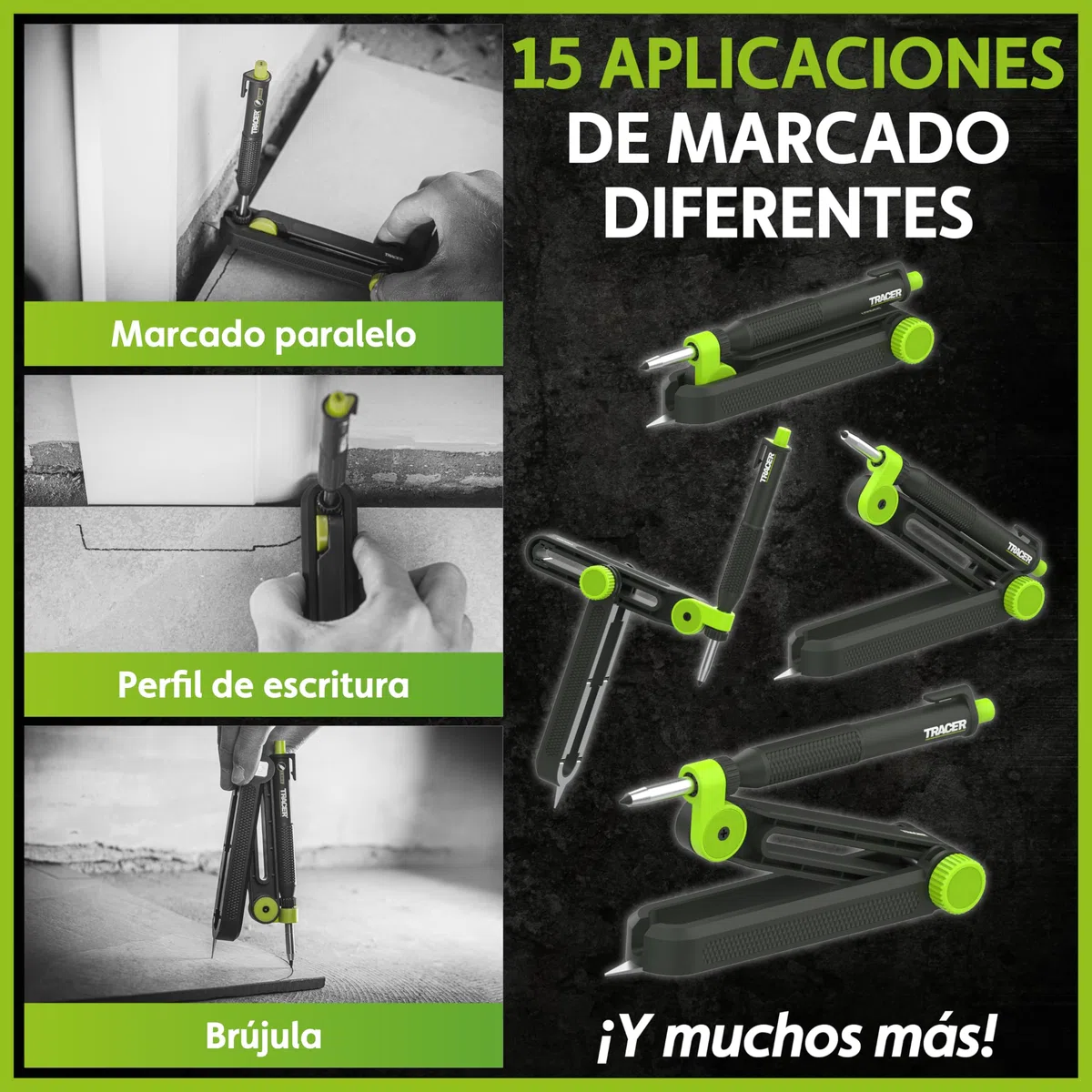 TRACER Truescribe - Herramienta de escritura con lápiz trazador 2.0, estuche de almacenamiento y 12 minas para lápiz. Herramienta de trazado para carpintería y más