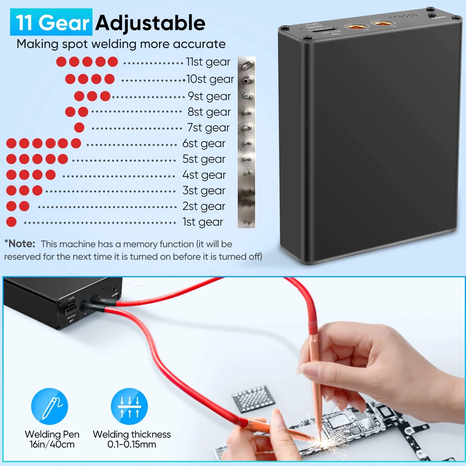 Soldador por Puntos, VAYOTOY Mini Soldador Puntos Maquina Soldadura de Punto Portatil con engranajes ajustables,Batería Recargable de 5000 mAh, 2 Bolígrafos de Soldadura, Hoja de níquel de 200 cm