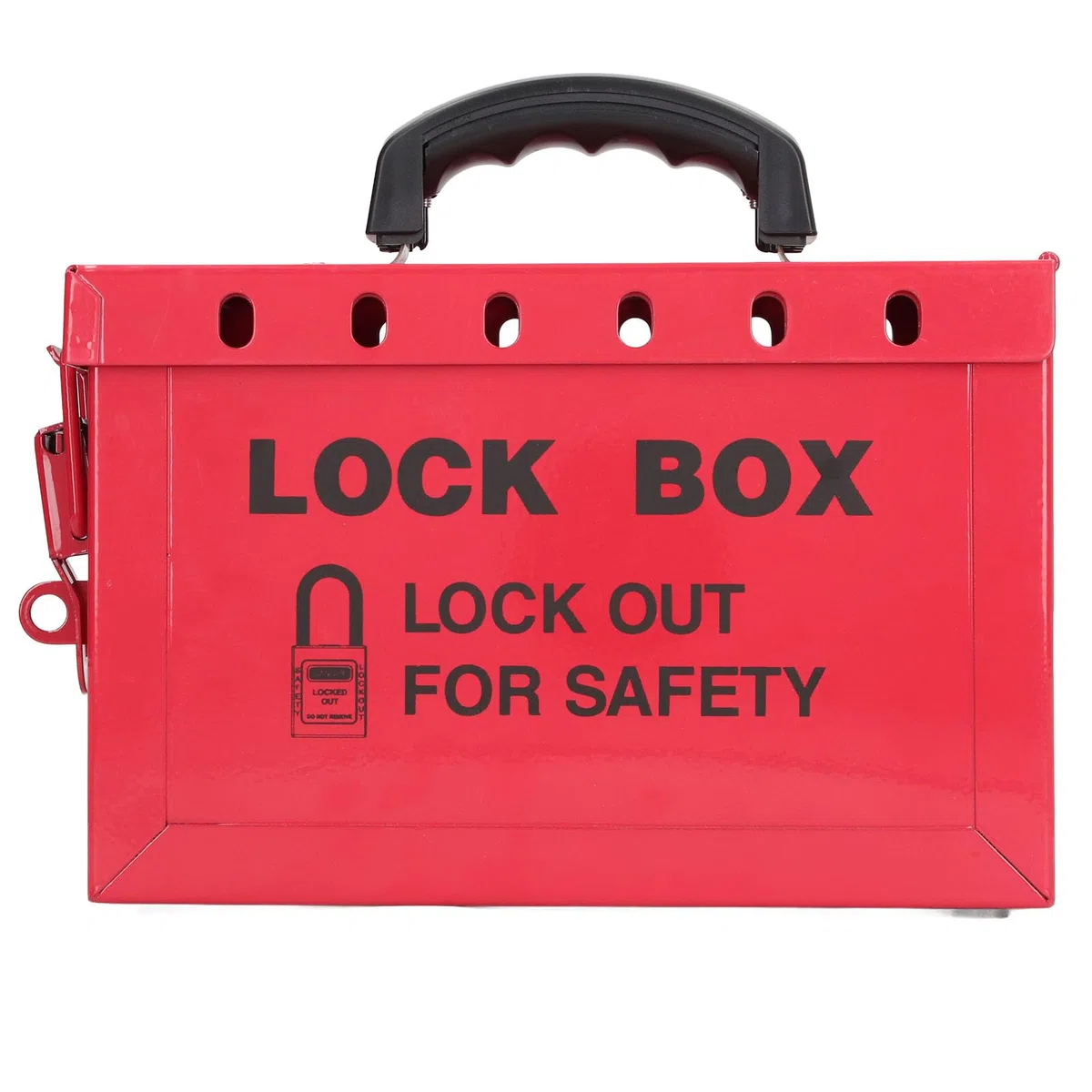 Caja de Bloqueo de Grupo de Etiquetado y Bloqueo, Caja de Candado de Seguridad Portátil, Caja LOTO con Tapa con Bisagras y Pestillo, Caja de Bloqueo Roja de Acero Inoxidable